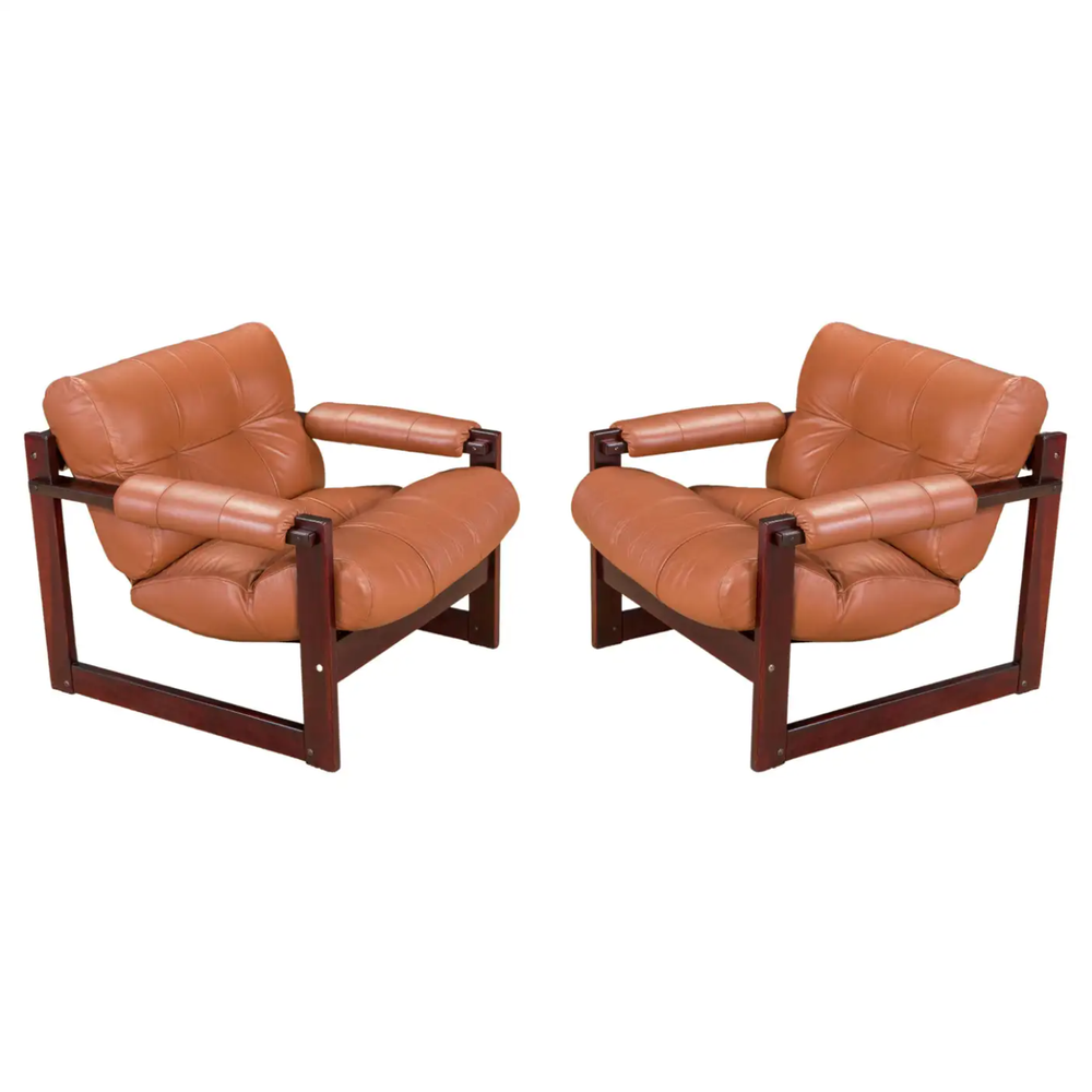 Percival Lafer 'S-1' Rosewood and Leather Lounge Chairs, Brazil, 1976, Signed