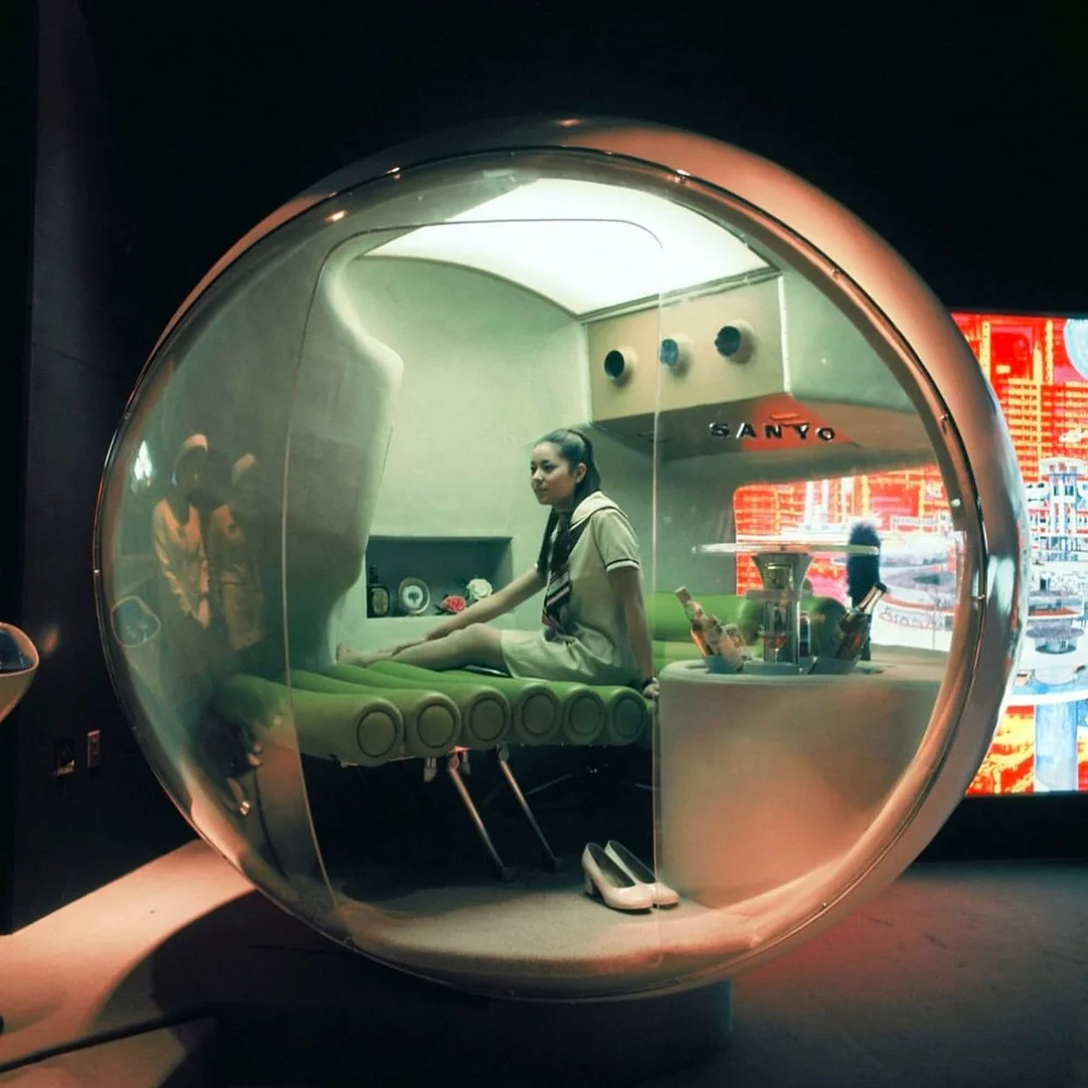 A &lsquo;Healthy Capsule&rsquo; at the Sanyo Pavilion during the press preview ahead of the expo &lsquo;70 in Suita, Osaka, Japan 🫧🇯🇵