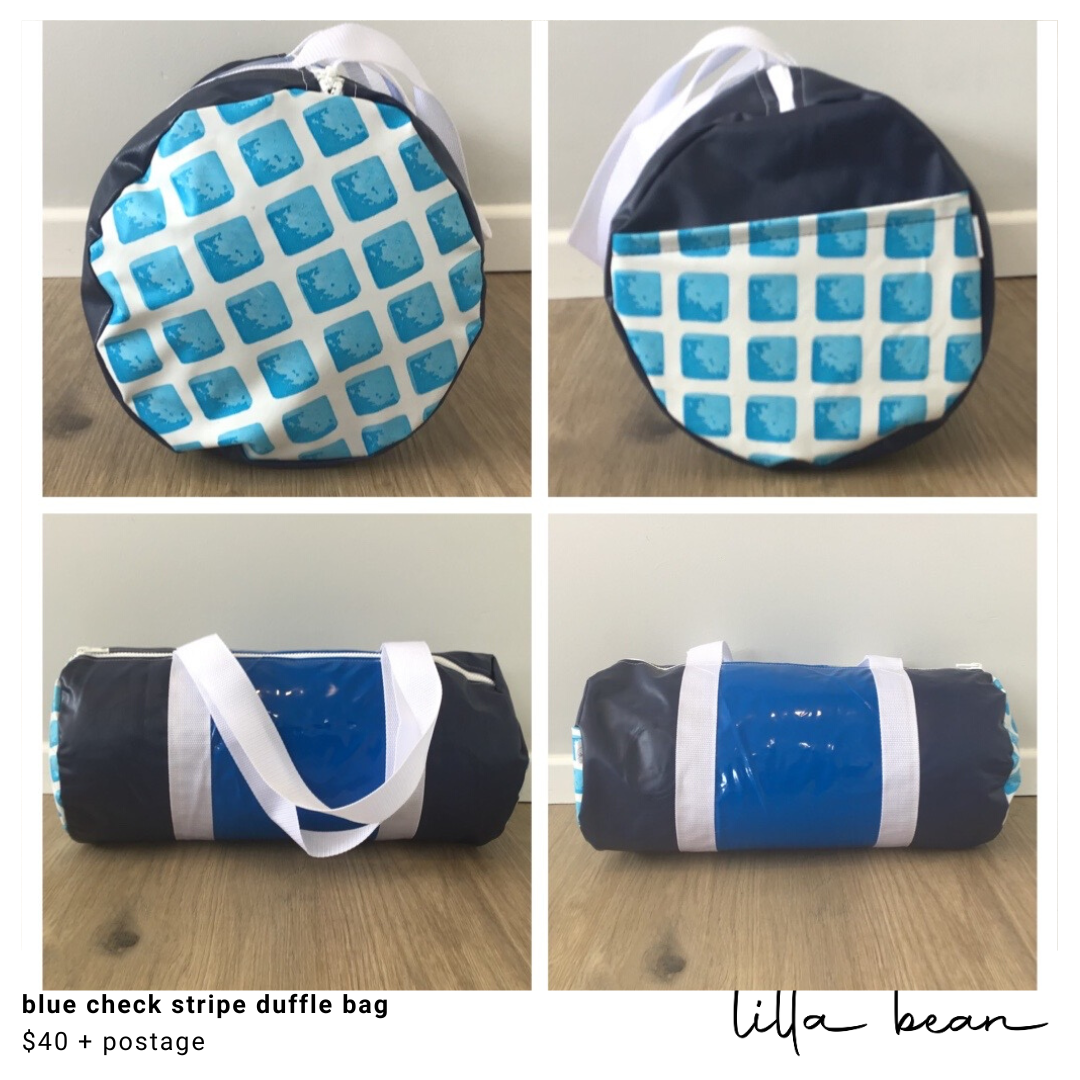 blue check duffle bag — Lilla Bean