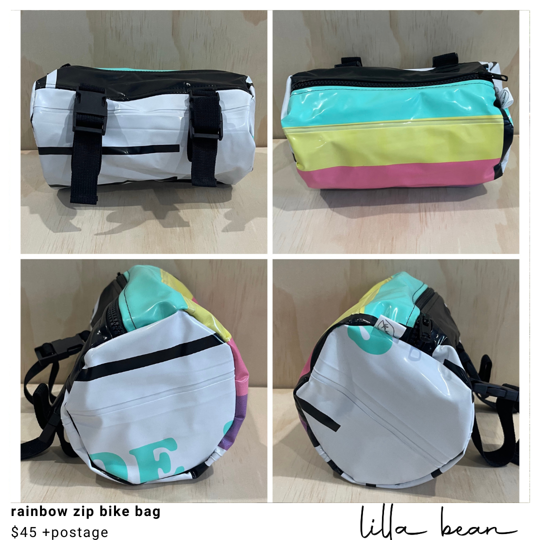 rainbow stripe zip bike bag
