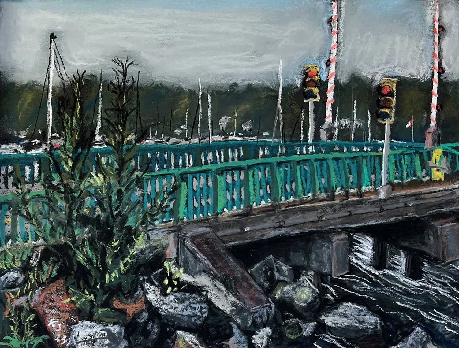 Bridge About to Open, 8" x 10", pastel on textured paper