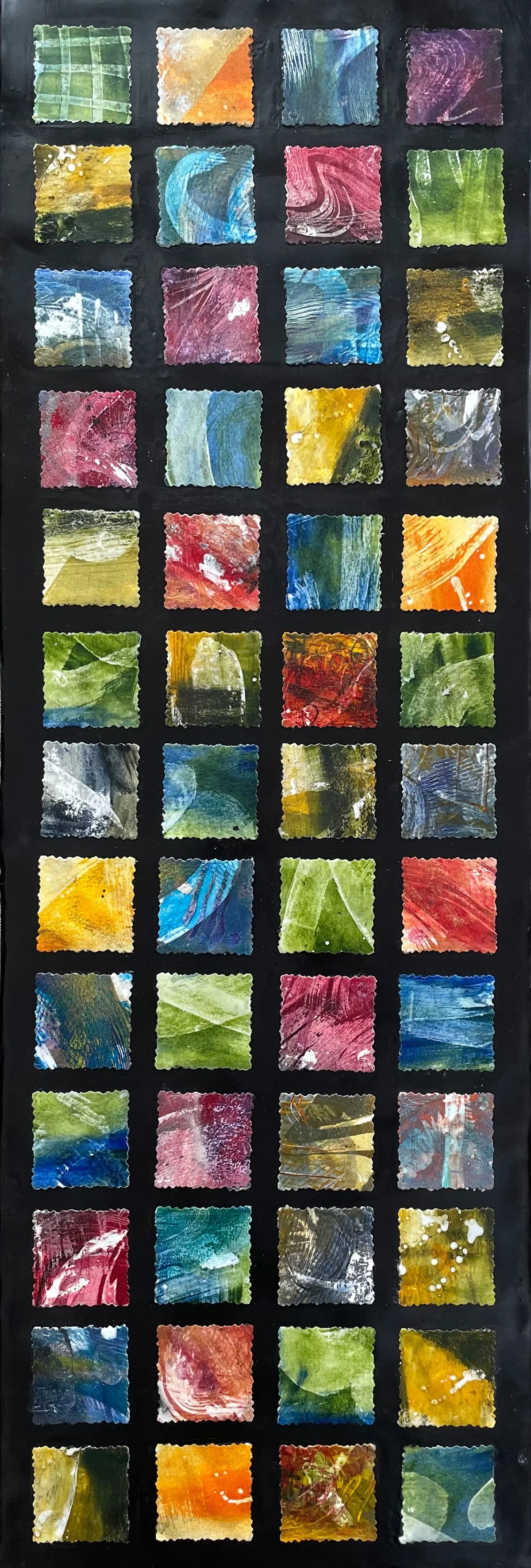 Inclusive National Flag, 30” x 10”, 52 individual encaustic and oil works on panel
