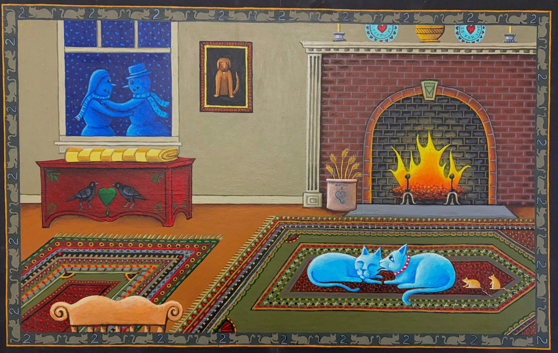  Don Cadoret   
 Fired Up!   
11" x 18" 
Acrylic Painting Illustration for a yet-unpublished children's book. Image explores the theme of warmth, whether it be inside by the fire or outside on a wintry evening. 
