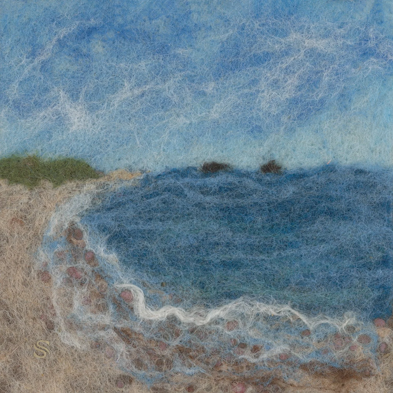 Seaside Serenity, 5" x 5", felted wool