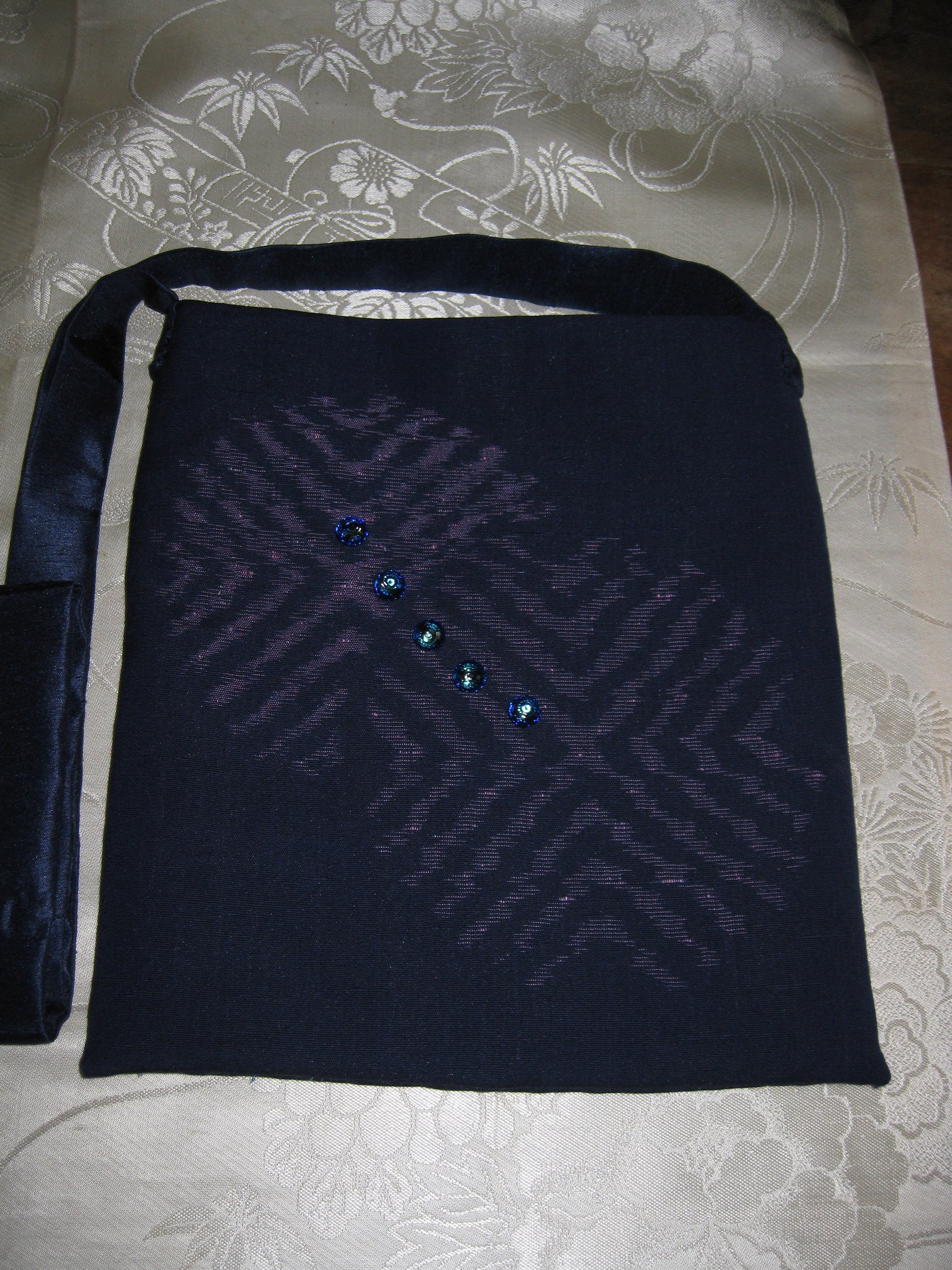 Ruth Bourns Shoulder Bag Japanese Kimono Cloth 9" x 10" with 40" strap $75
