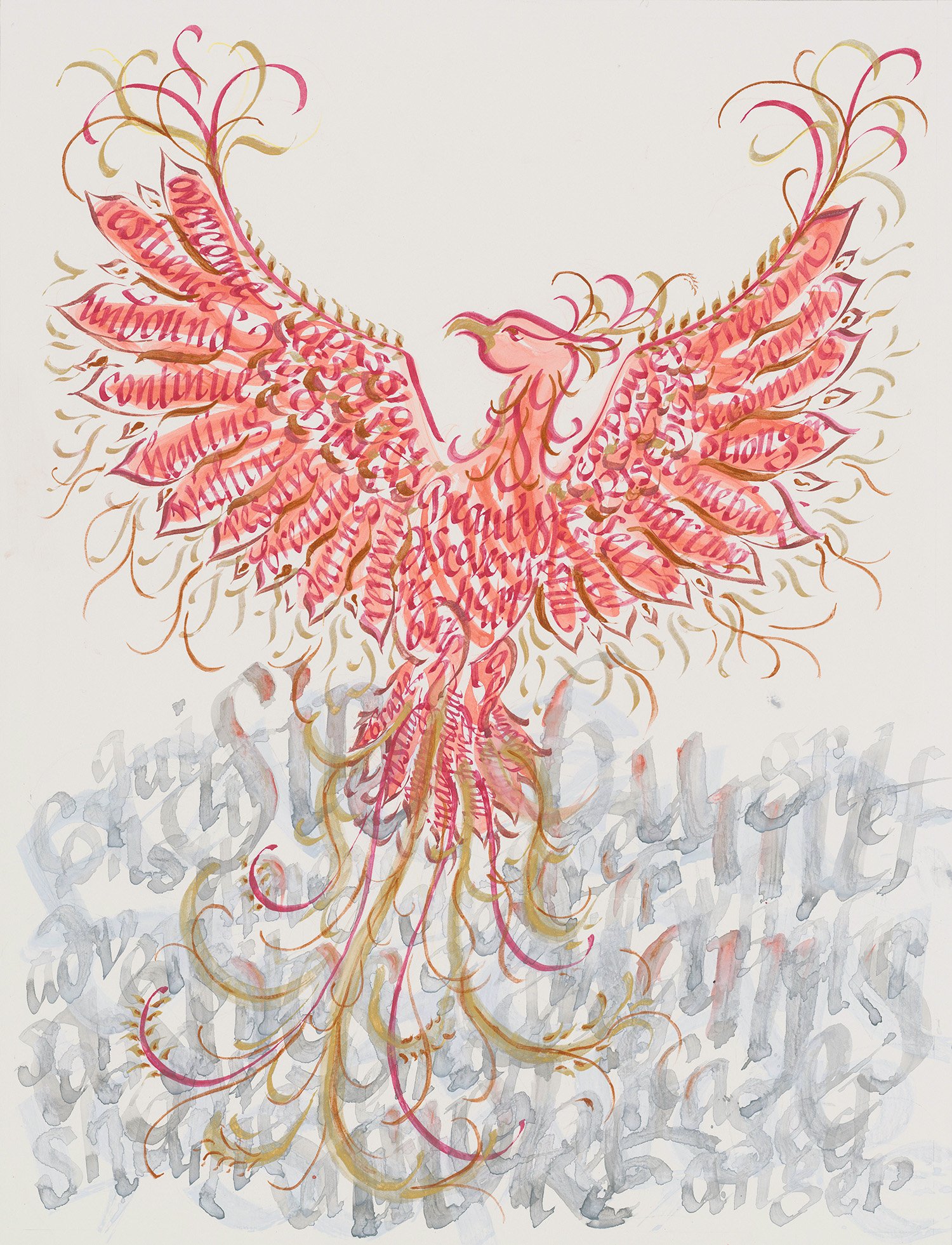 Phoenix Rising, 12" x 17",  gouache