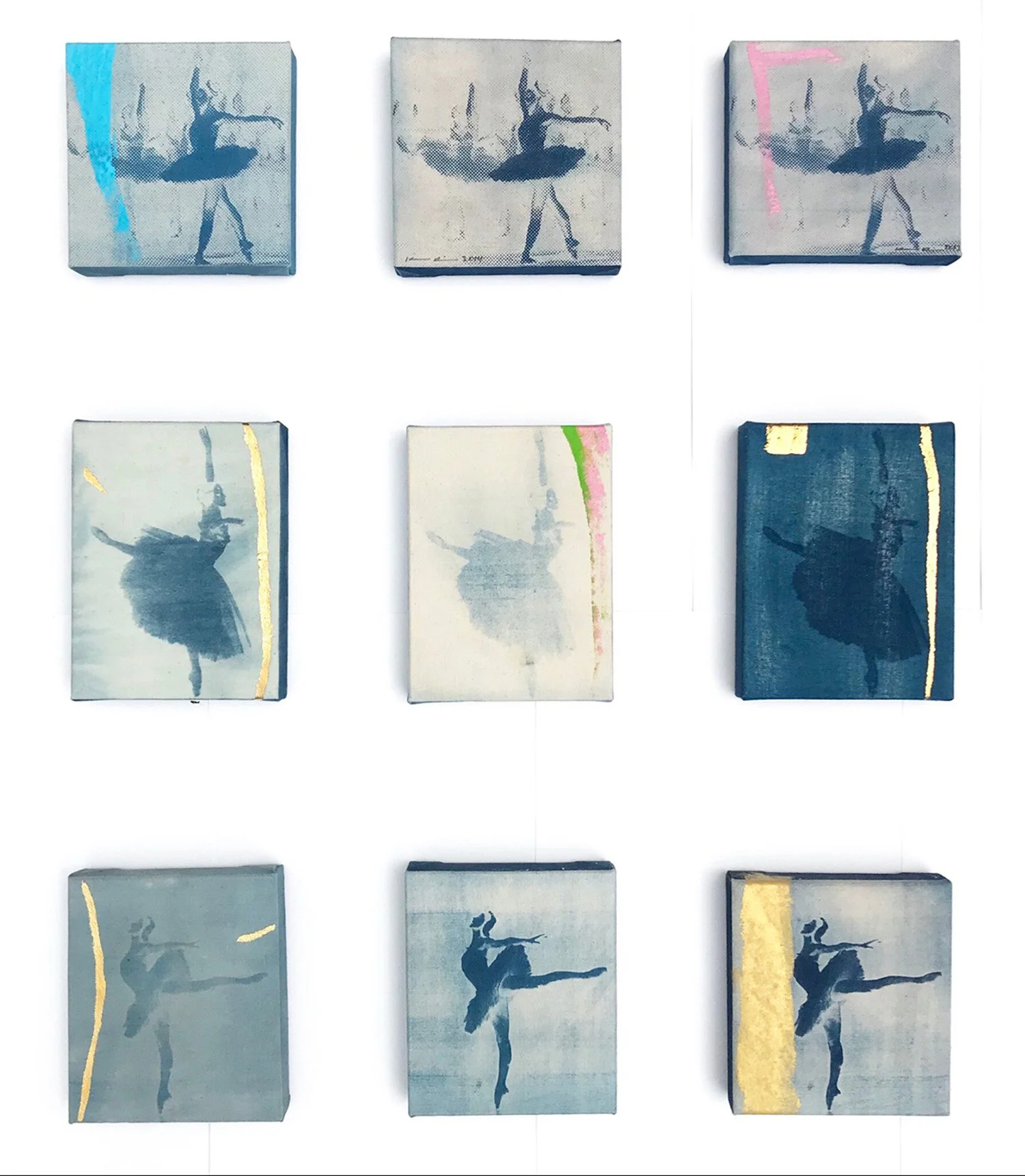 Spring Tulips, 30" x 26" x 1½", cyanotype, goldleaf, & acrylic on canvas