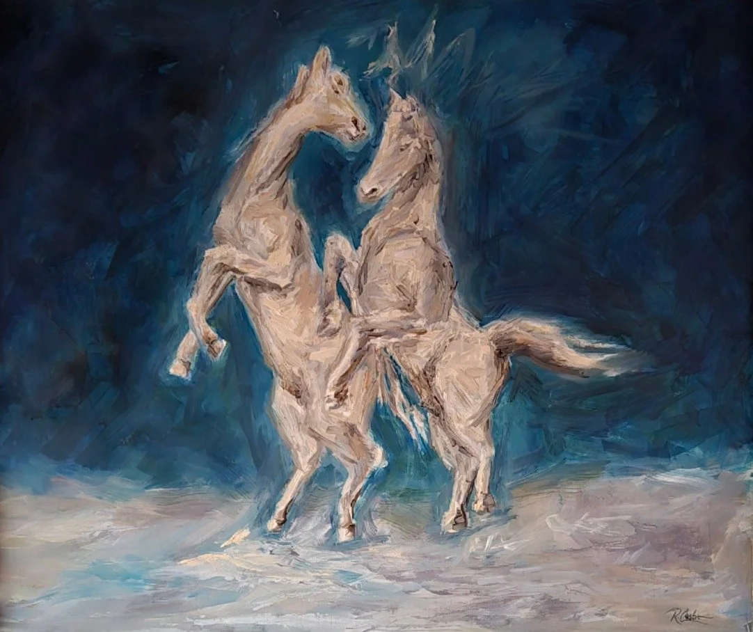 Horses, 18" x 22", oil on wood panel