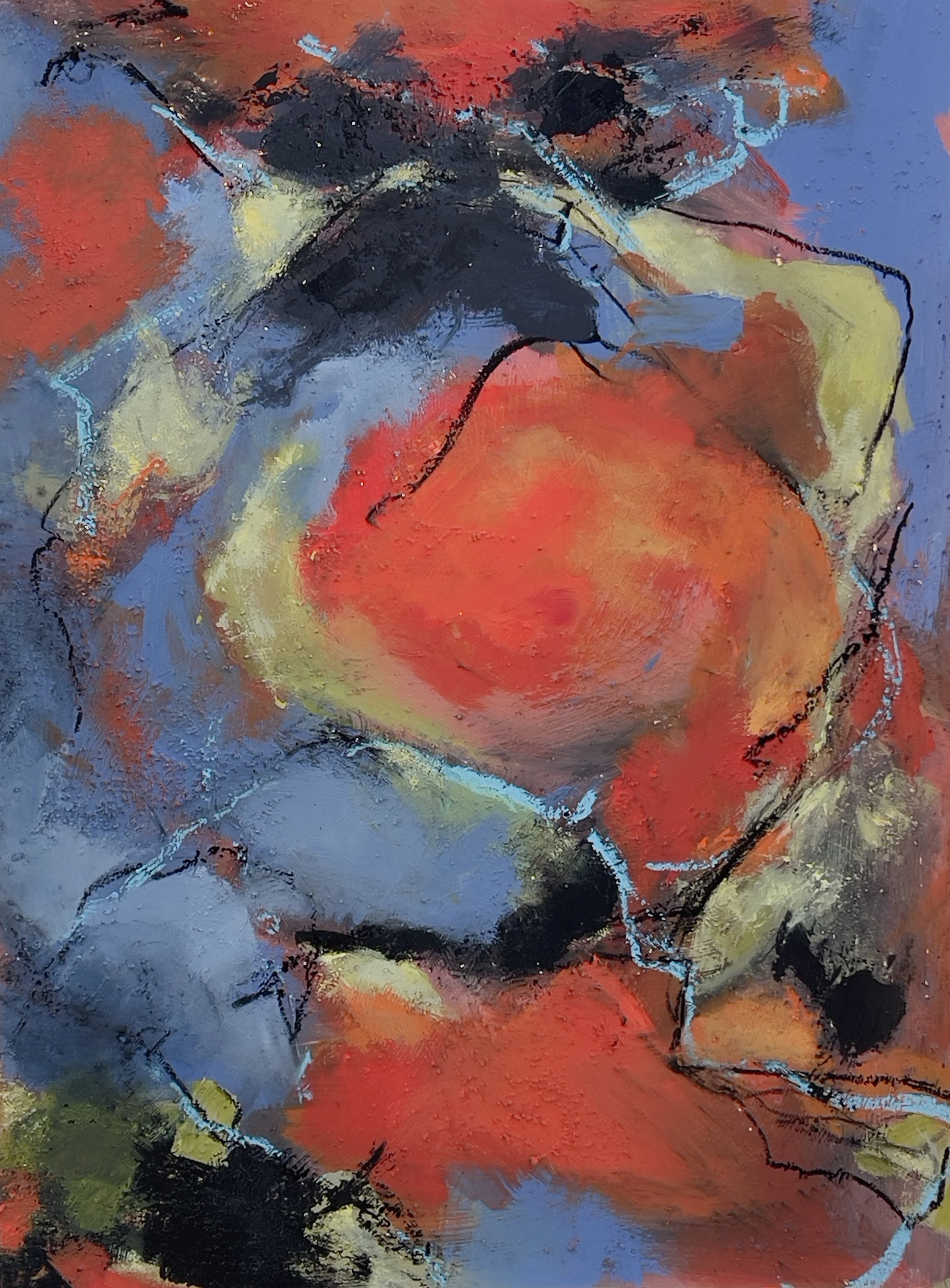  Melanie Anderson   
 Ember's Soul   
18" x 24" 
Acrylic and oil stick In "Ember's Soul", my interpretation of "the fire within" appears as an inner force that ignites growth and creation. From a central core of energy, this transformation radiates o