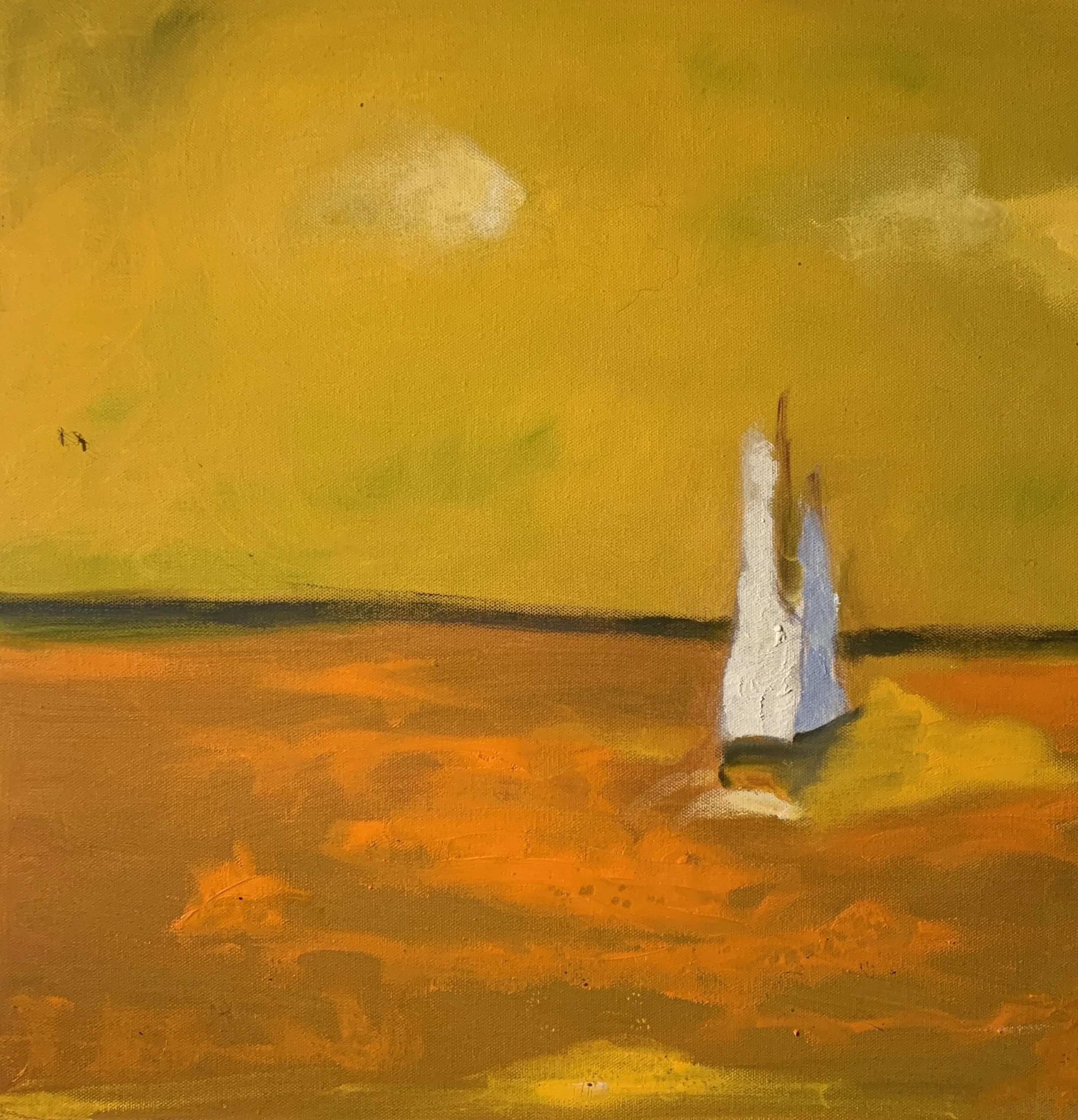  Heidi O'Donnell Eastman   
 Feu sur l'Eau (Fire on the Water)   
20" x 20" 
Oil Feu sur l'Eau (Fire on the Water) captures the moment when the rising sun ignites the sea, electrifying everything in its path with vibrant energy. The sailboat seems to