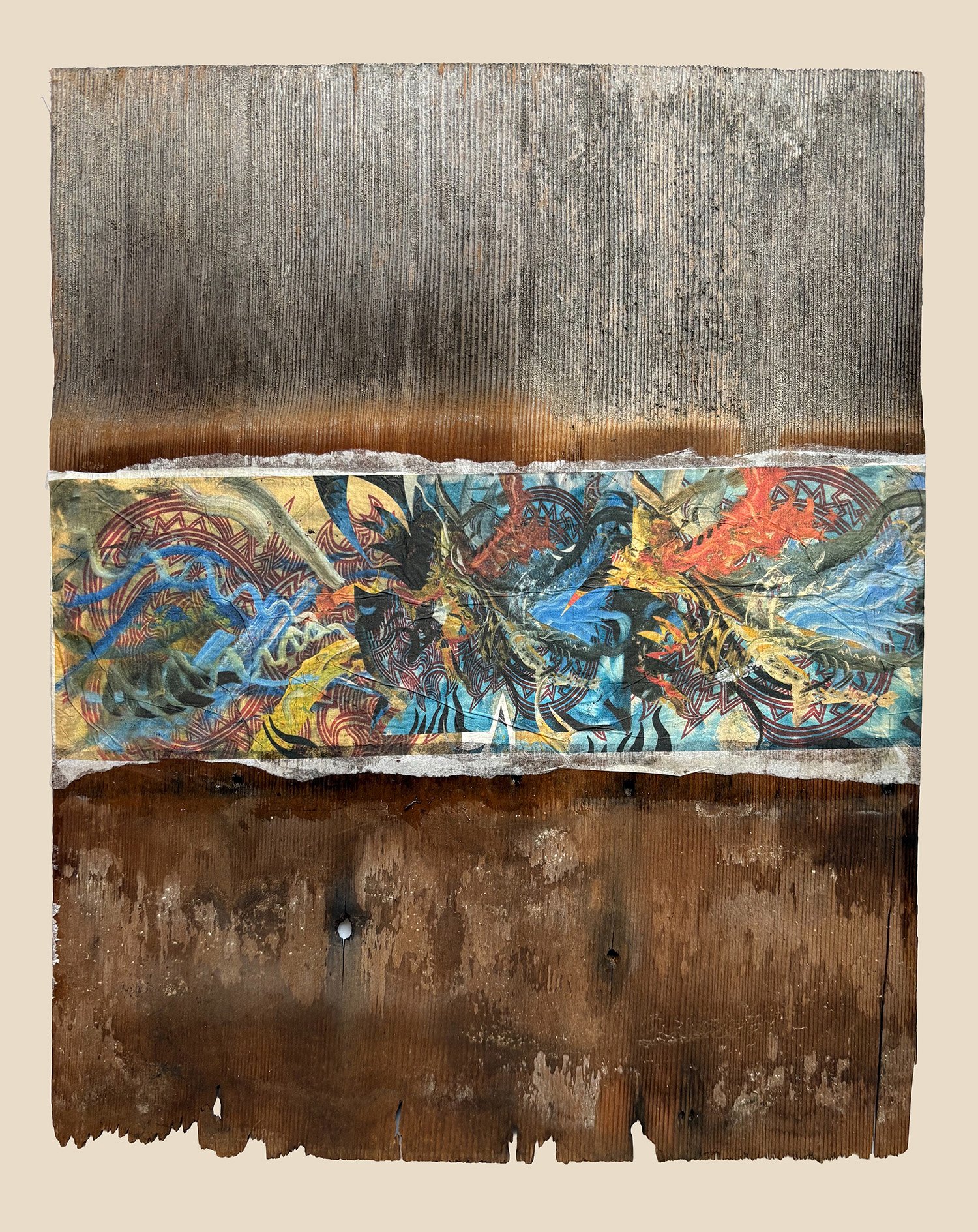 Tropic of Madness, 13.5" x 17", decoupage on cedar