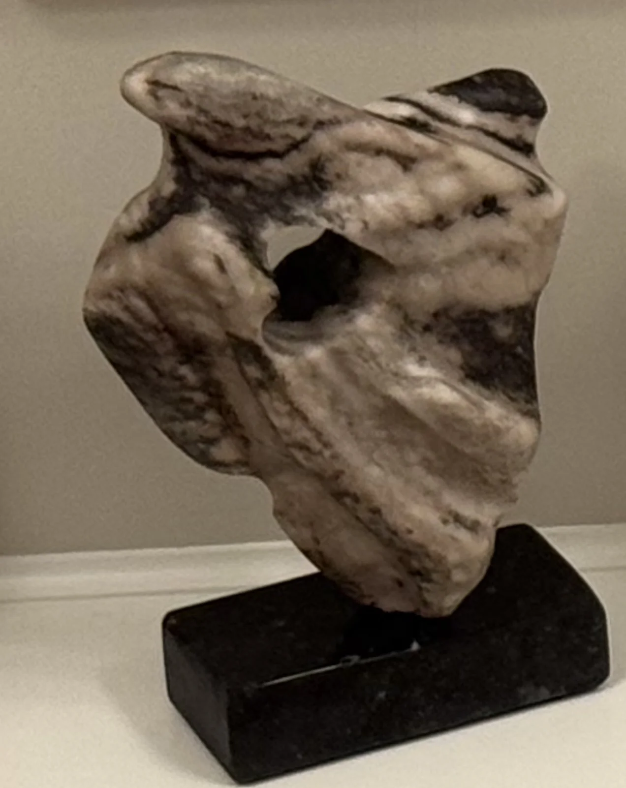 Windswept, 13" H x 9" W x 4" D, Anza Borrego alabaster mounted on a black soapstone base