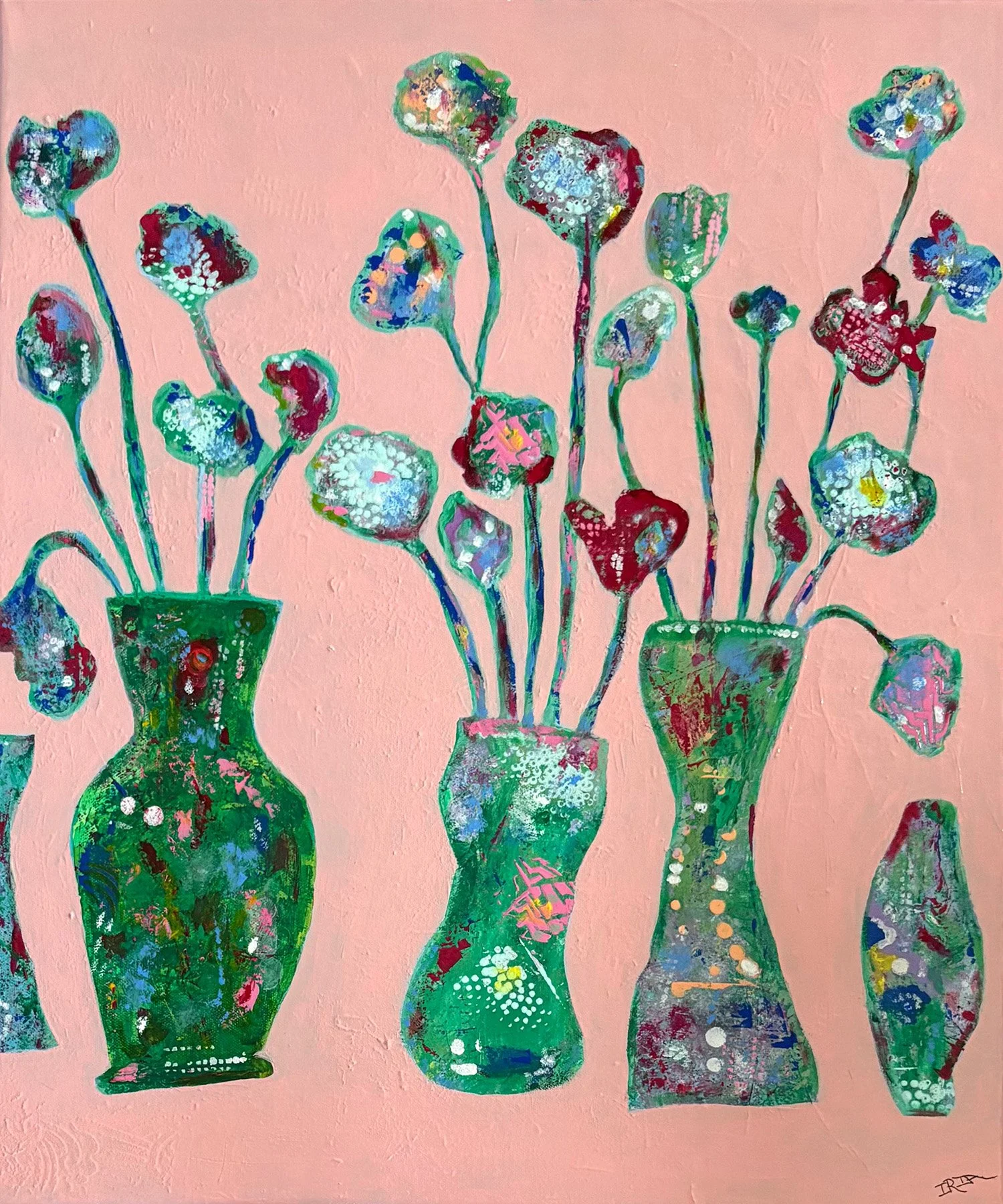 5 Curved Vases, 20" x 24", acrylic