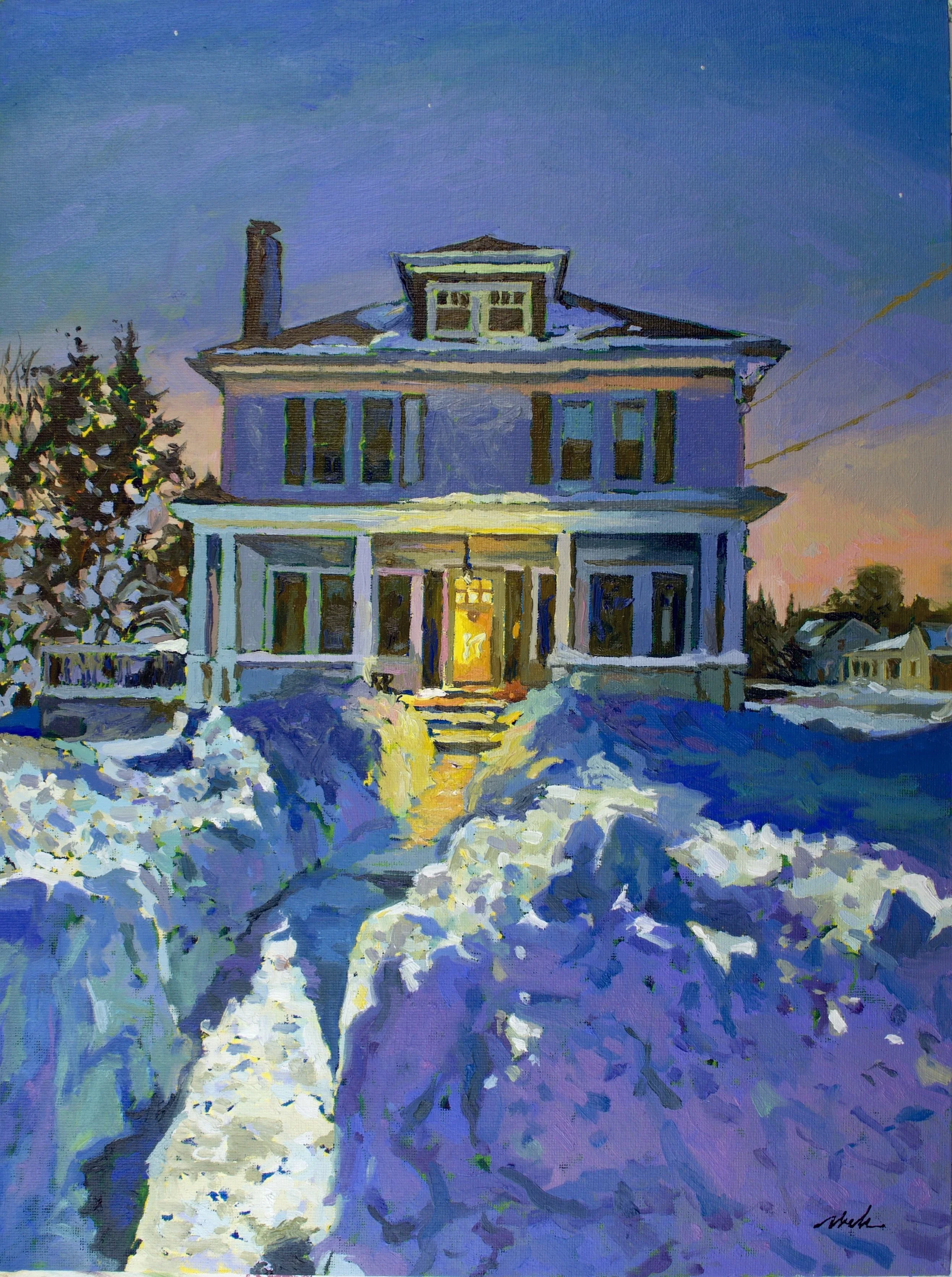  Robert Abele   
 Shoveling Toward Solace   
16" x 12" 
Oil My painting “Shoveling Toward Solace” aims to capture the essence of "The Fire Within" by juxtaposing the brutal, cold exterior of the Great Northeast Blizzard of 2026 with the indomitable s