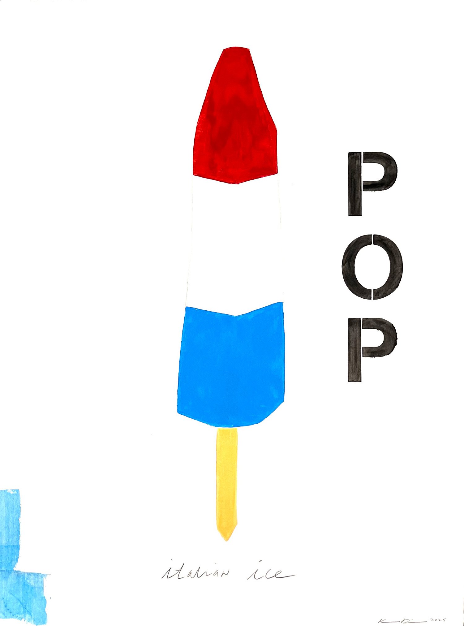 Bomb Pop #2, Framed: 27" x 35", acrylic, graphite, lanaquarelle watercolor paper