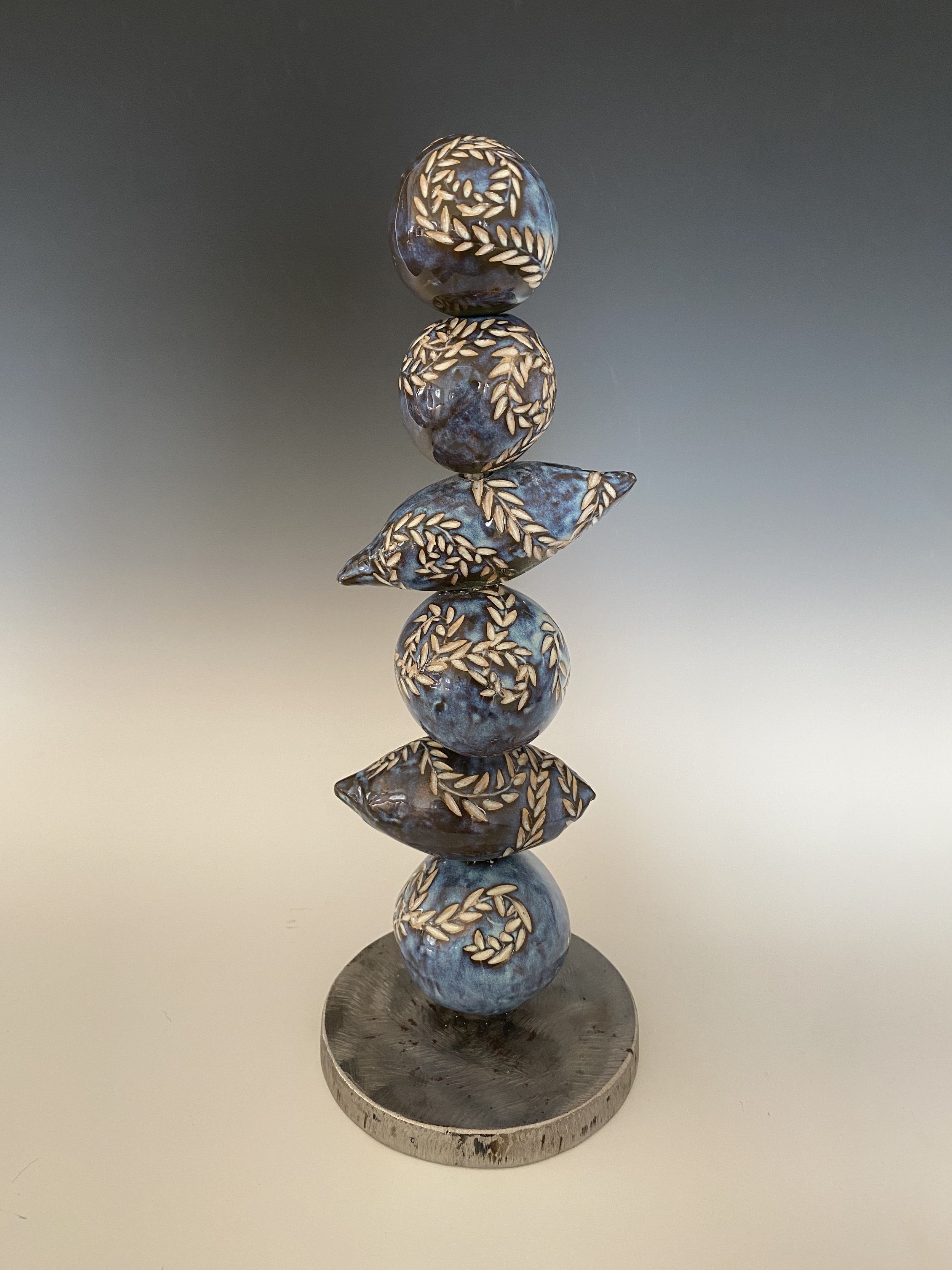 Cali Almy Stacked blues with vine 13.5" x 5" x 5" Clay And Metal $350