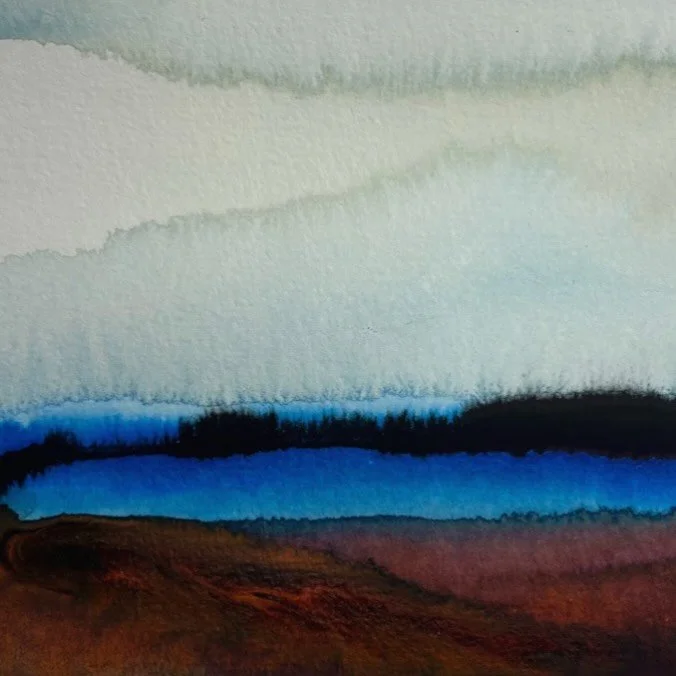 Udsnit af akvarel og ink p&aring; papir (A4, 2026)