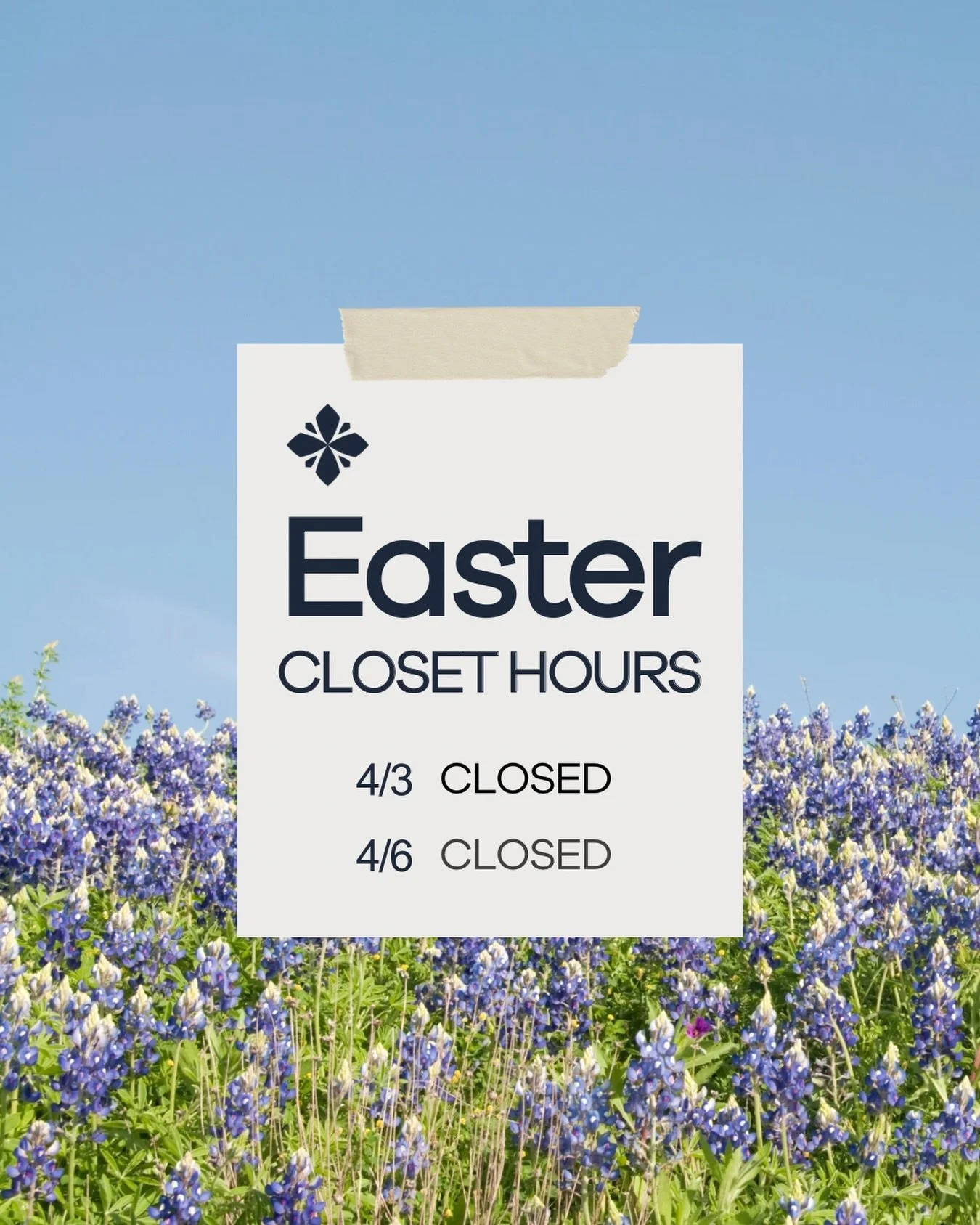 Just a quick heads up! The Closet will be closed on April 3rd for Good Friday and again on Monday, April 6th 💛