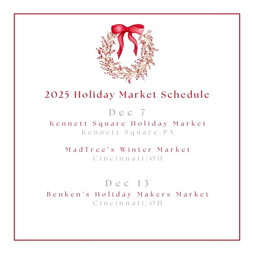 Save the date! 

We are gearing up for a busy December and hope to see you at one of our upcoming holiday markets full of season cheers! ❤️