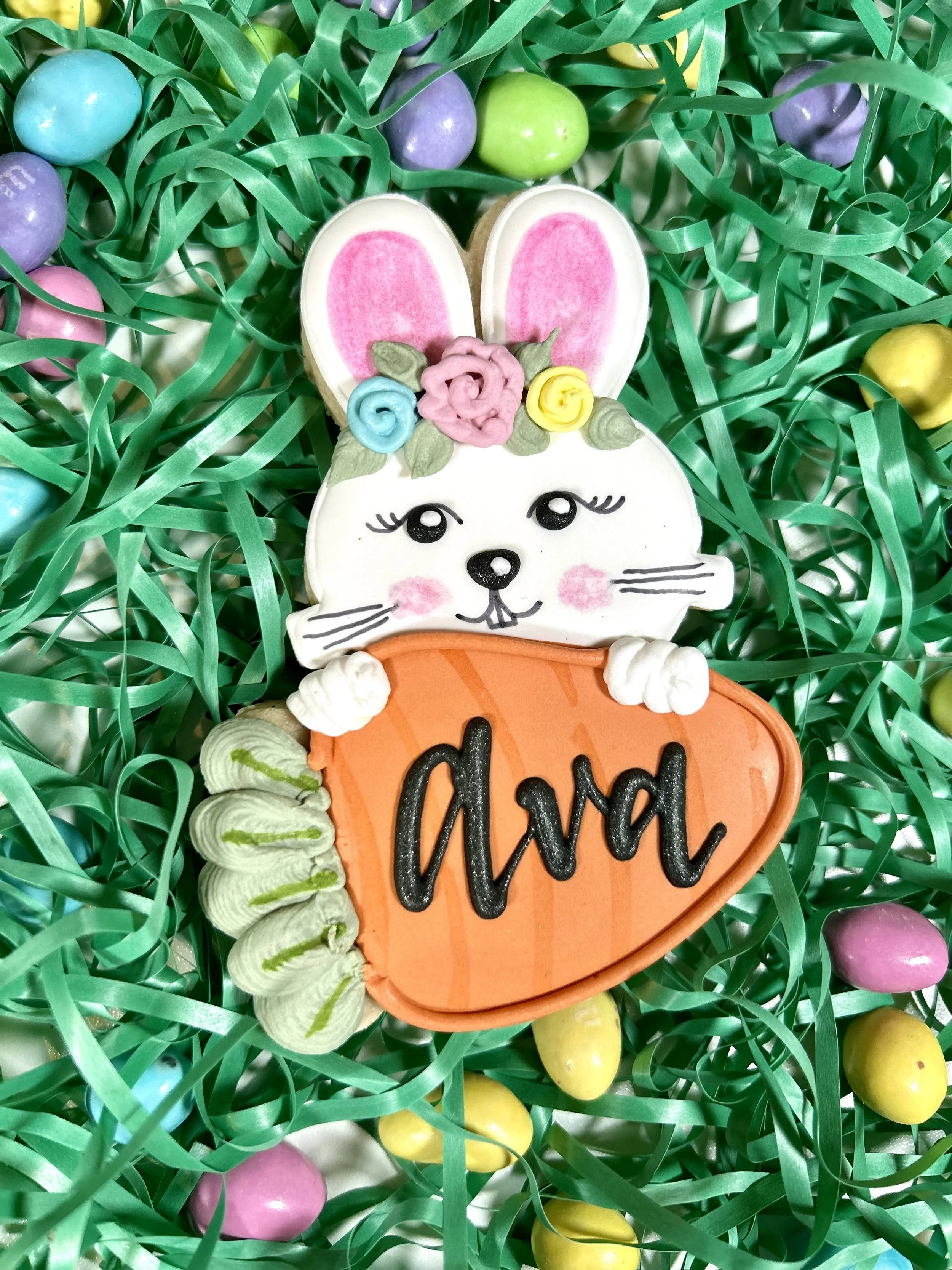 Bunny with Carrot Name Cookie