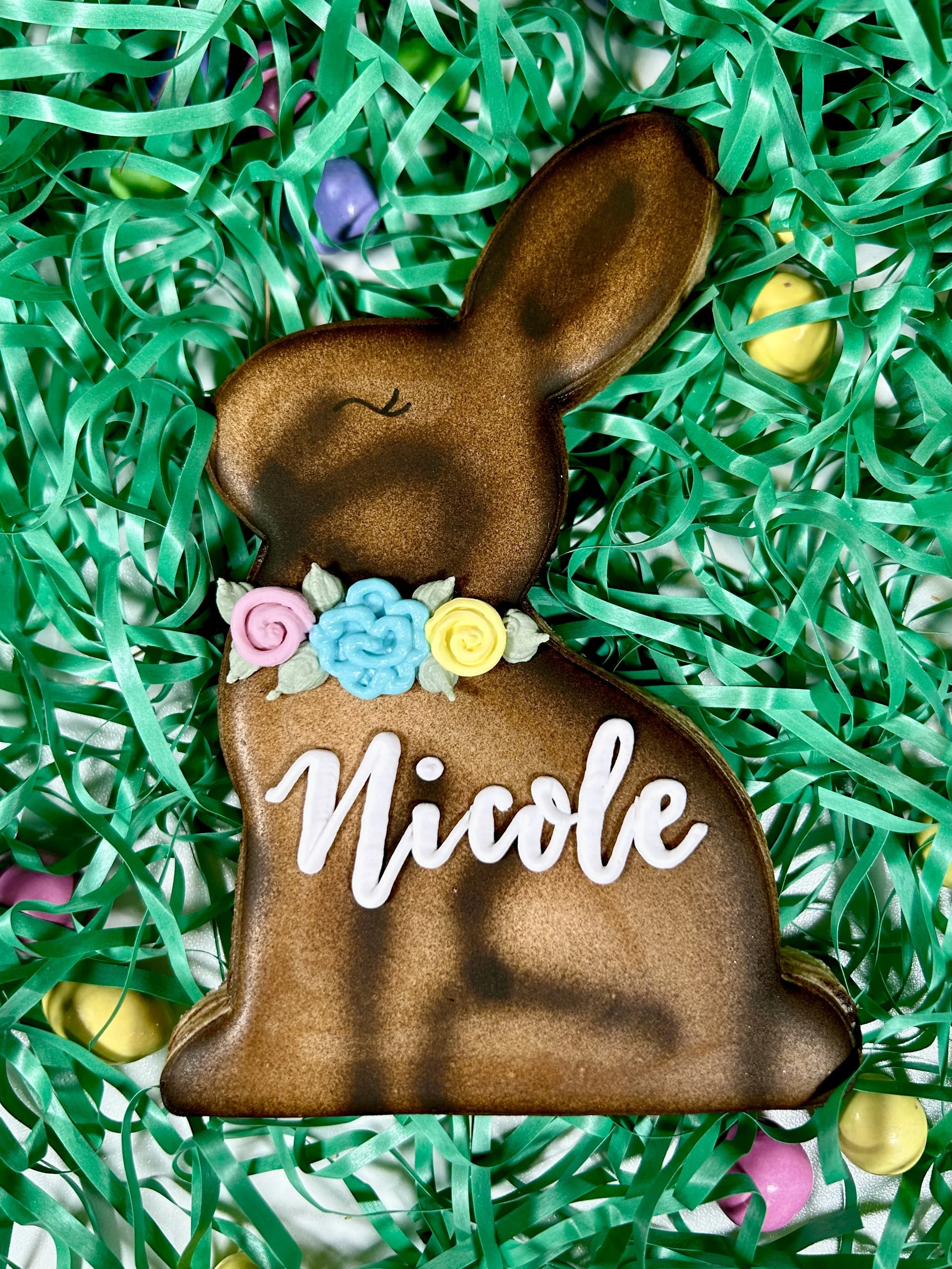 Jumbo Chocolate Bunny Name Cookie