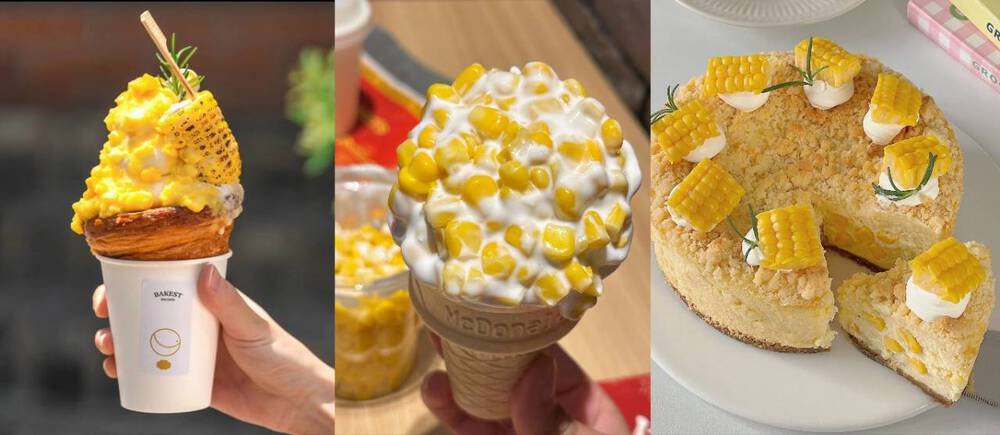 Ice cream and pastries with corn-based toppings