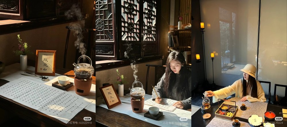 Paid scripture copying combo service in teahouses. Image: Xiaohongshu @大桃子moly @sunny吖
