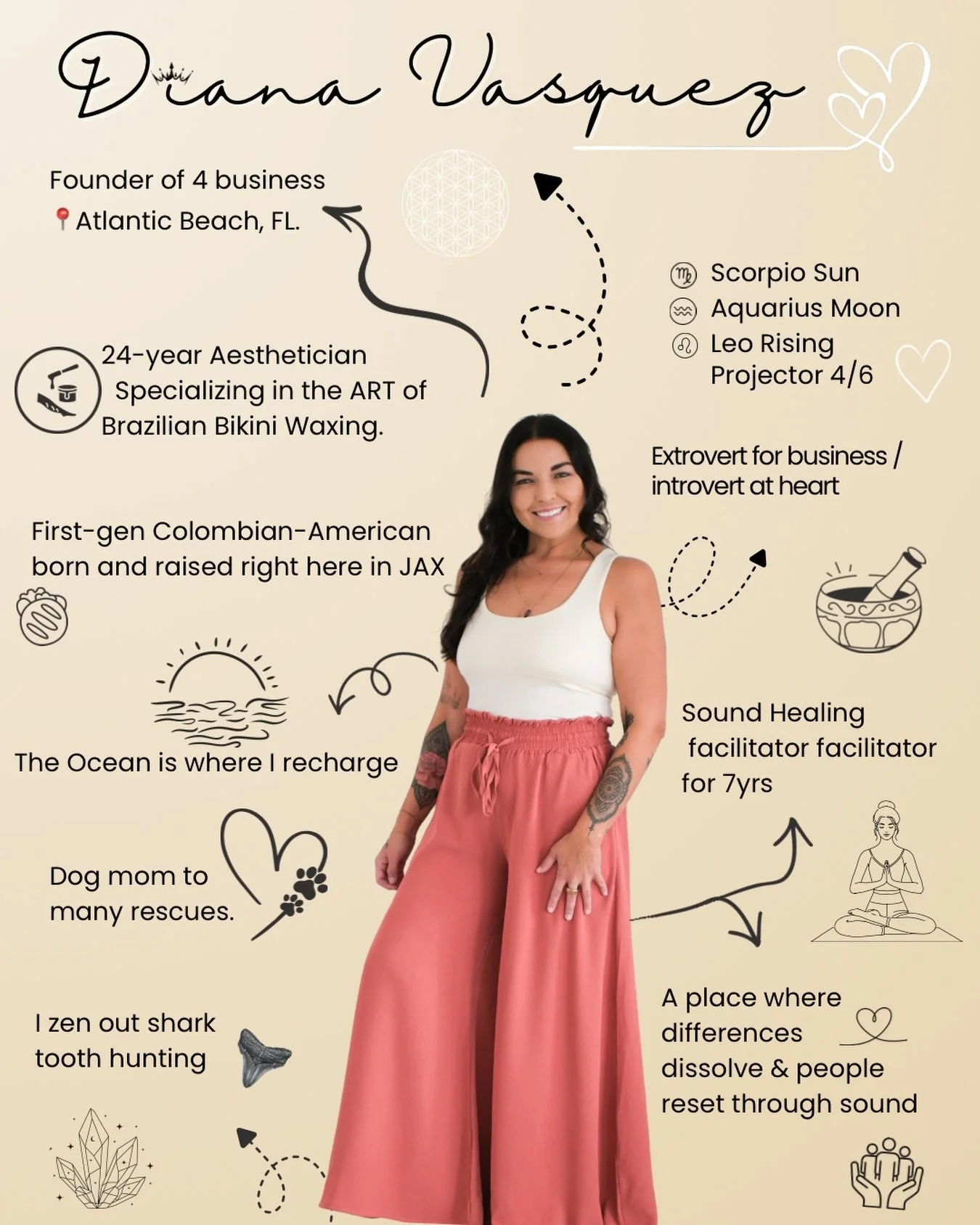 Do you know your sound healing facilitator? 🎶✨

She&rsquo;s probably barefoot if possible, ocean-obsessed, a longtime aesthetician by trade, and someone who genuinely believes people are nicer when they&rsquo;re rested.

I gather humans from all wal