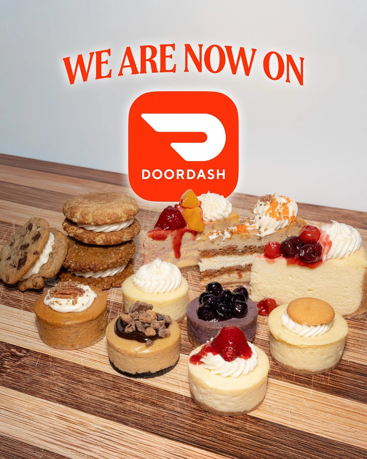 🚘 Want to secure your cheesecake fix but don&rsquo;t want to leave the house? The moment you&rsquo;ve been waiting for has finally arrived, we&rsquo;re now testing a limited menu on DoorDash!! 

🍰 Our full selection of cheesecakes and desserts will
