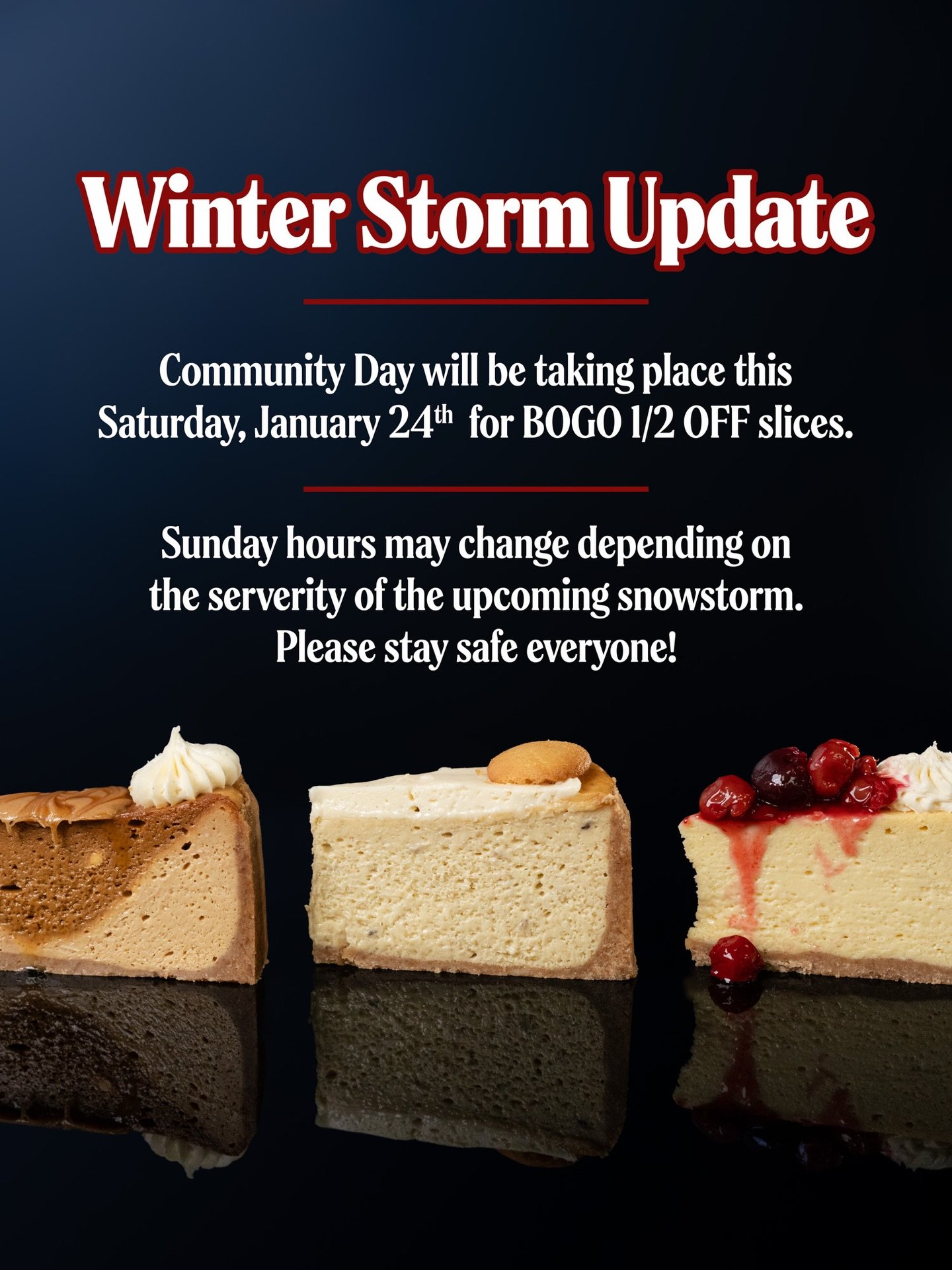 🚨 We are going to be running our Community Day deal tomorrow due to the upcoming storm! If we decide to remain open on Sunday, we will be continuing running the same deal as usual. Keep your eyes peeled to our socials for updates regarding Sunday ho