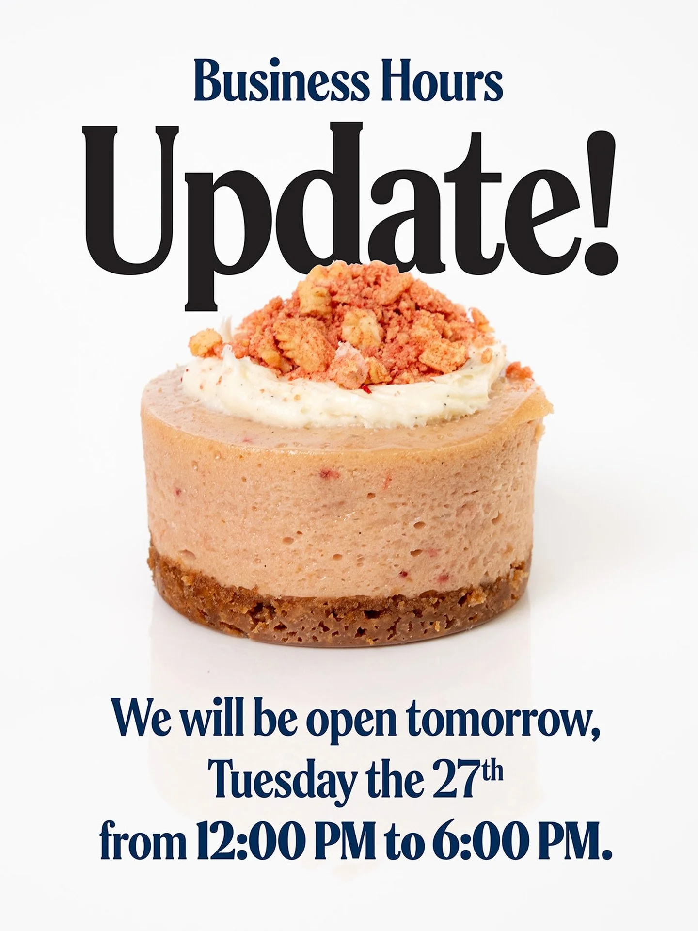 To ensure that you all have the safest journey possible when you visit us, we&rsquo;re pushing our opening hours for tomorrow from 10 to 12 PM. If we decide to make any additional delays or changes, we&rsquo;ll let you know here!

❄️ We&rsquo;ve enjo