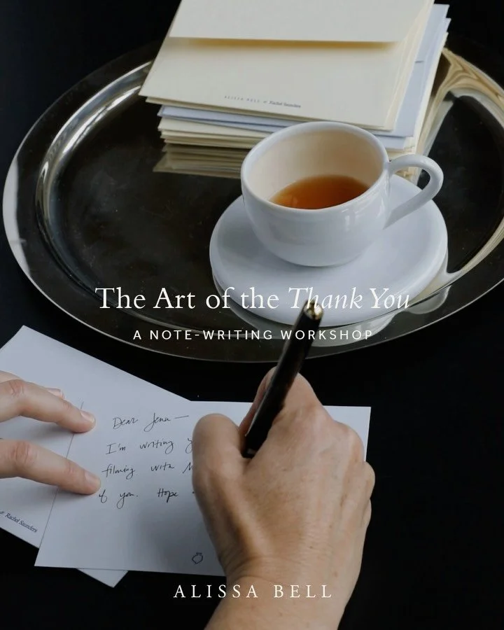 Gratitude, but make it chic. ✍️✨

The Art of the Thank You in Carmel-by-the-Sea &mdash; two sessions, limited seats.

Sat 1/3 &middot; 12pm &amp; 4pm

$85 includes wine + savory bites from Station&aelig;ry, 4 Alissa Bell cards &amp; envelopes, addres