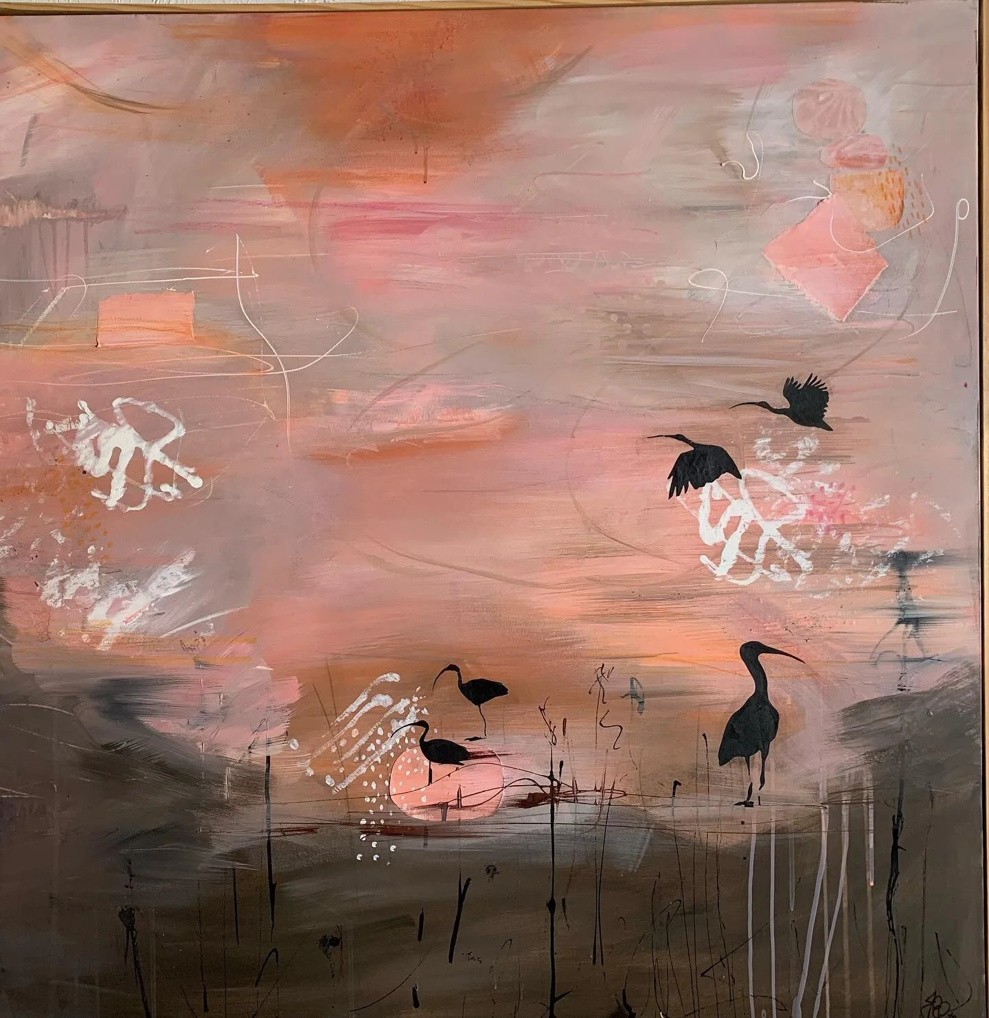 Sunset over the swamp with ibis , an ode to my home town Kerang 😊
#pink
#ibispaint 
#largescaleart
#australianartist
#joy
#collage
#ibis