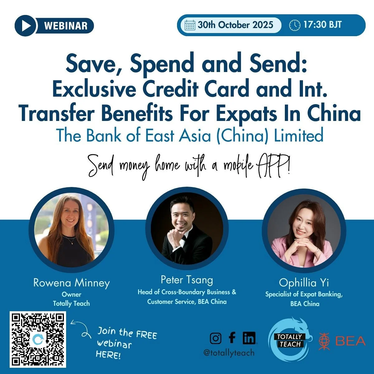 📢FREE WEBINAR!📢
⭐️Save, Spend and Send: Exclusive Credit Card and International Transfer Benefits For Expats In China ⭐️
Hosted in partnership with banking professionals from The Bank of East Asia (China) Limited, find out how you can access excl