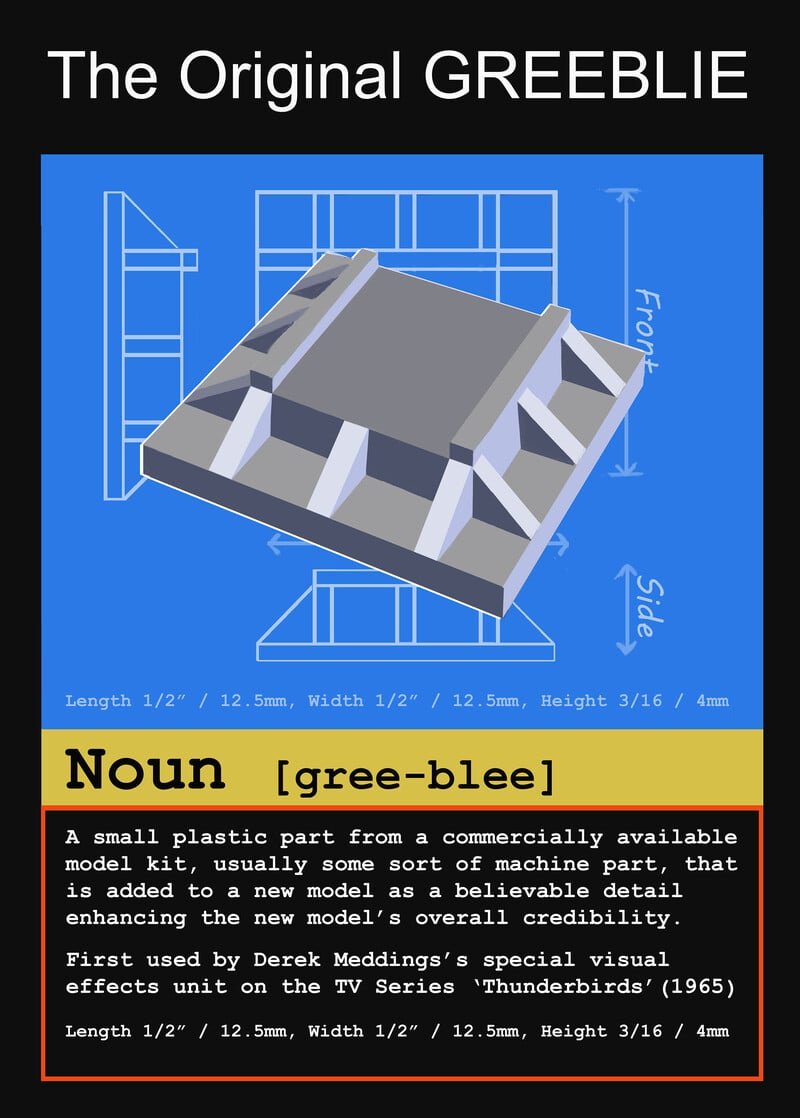 The 'Original Greeblee - Derek Medding's vfx team 'kit bashed' plastic model kits to detail models on 'Thinderbird's.  