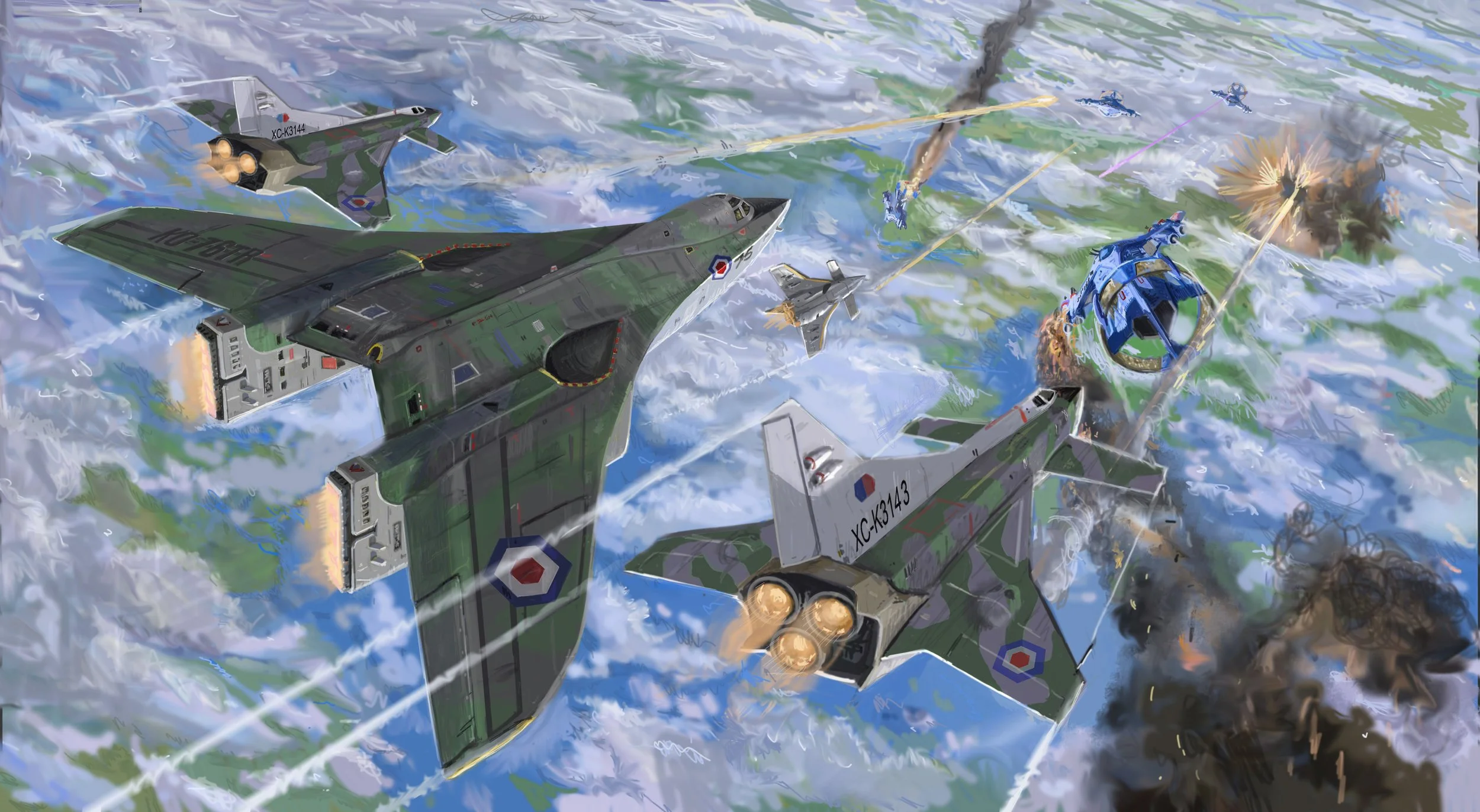 Terran Escaort - From the 'Knevough War' private commission. Aircraft/Spaceship ship design and illustrations. 