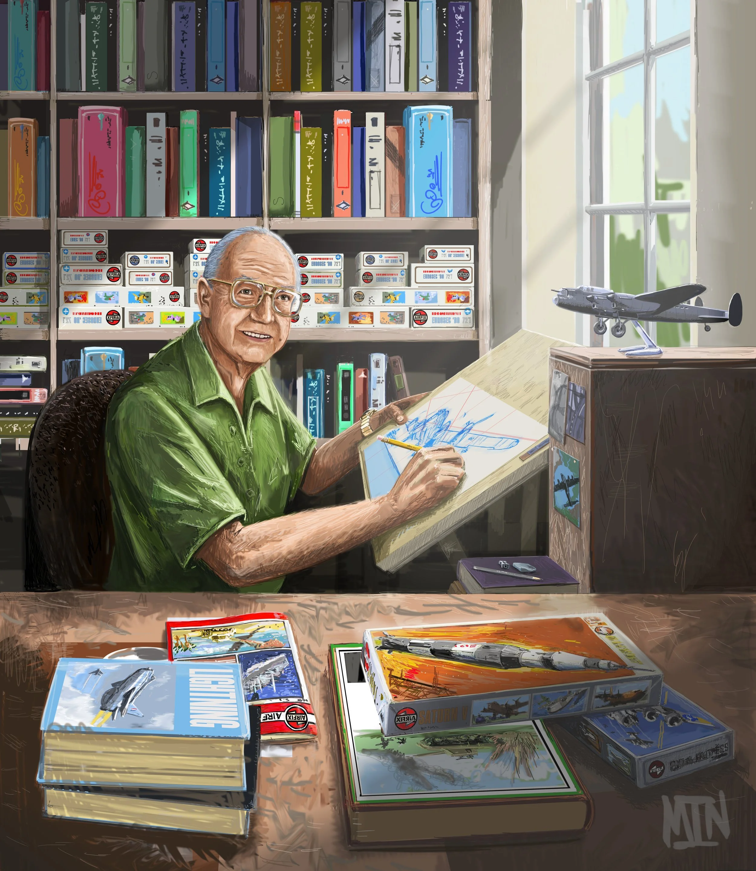 Roy Cross - an imaginary portrait of the acclaimed artist famous for his Airfix model kit box art. 