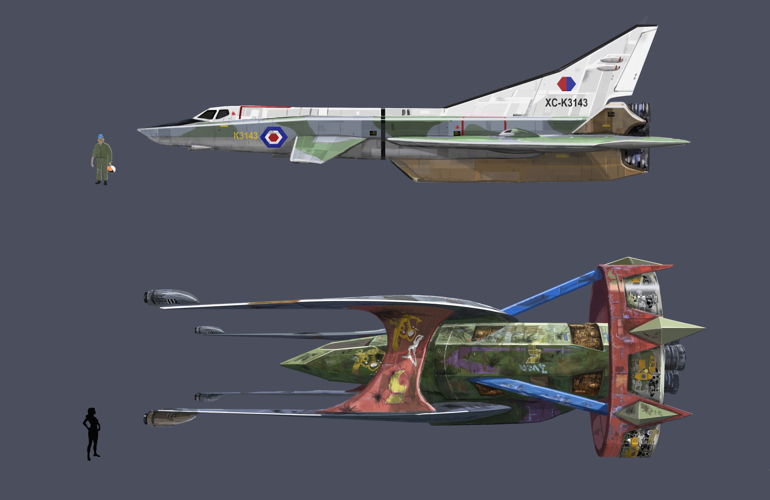 Terran Kraken Fighter and Star Elves Twin Wing from 'Kenevough War' project. 