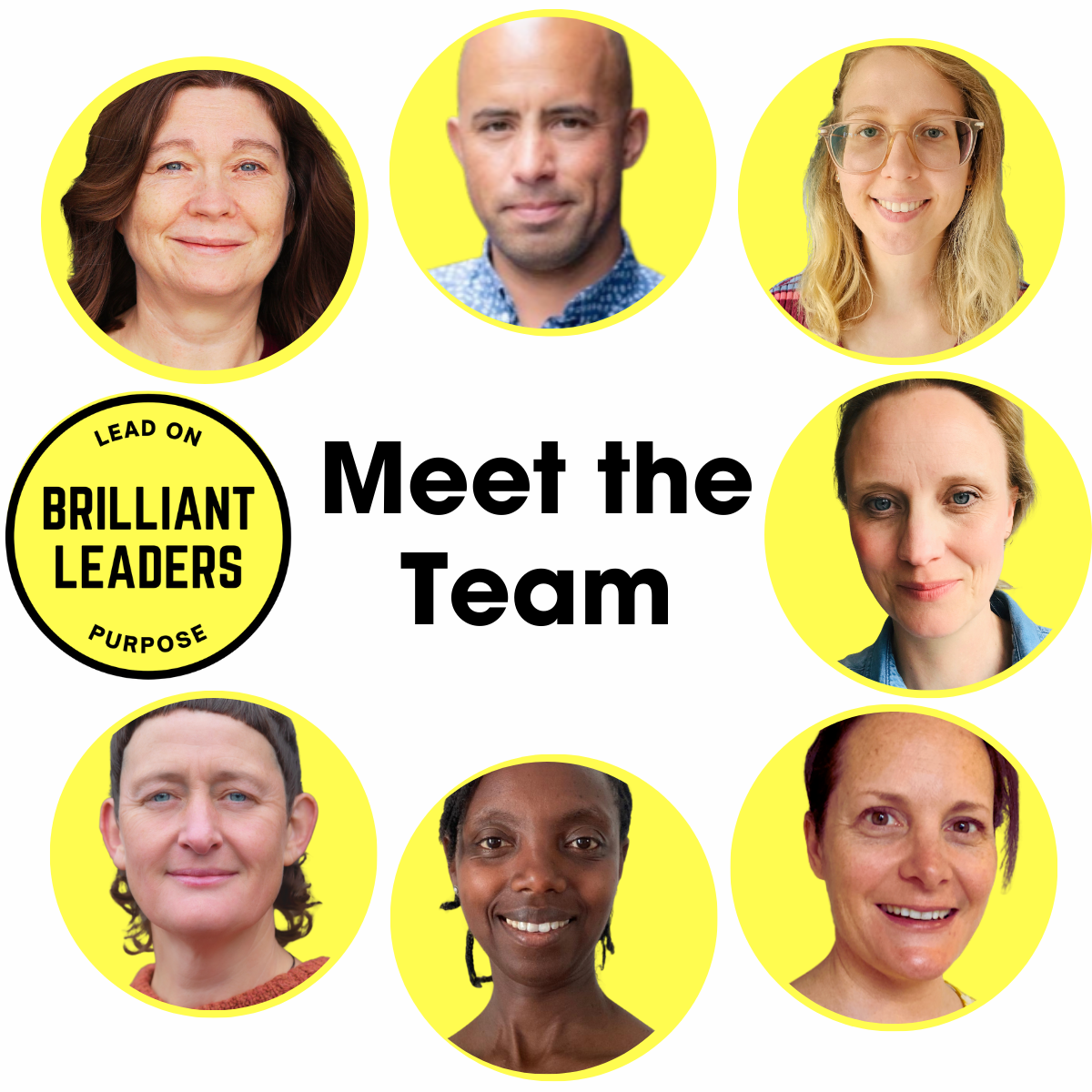 Headshots of the seven members of the Brilliant Leaders Community of Coaches, Facilitators and Speakers