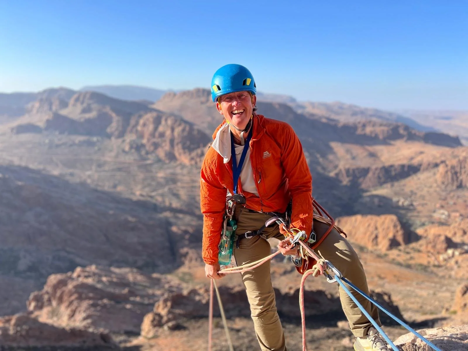 Claire in action climbing in Morocco