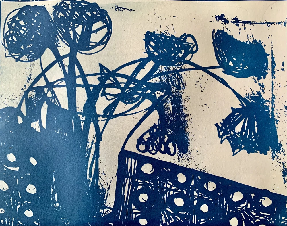 Drawing turned into a cyanotype