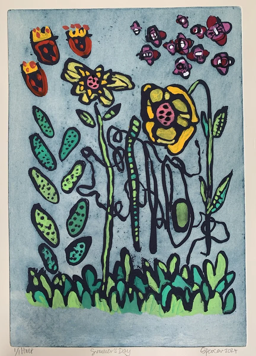 Hand coloured etching