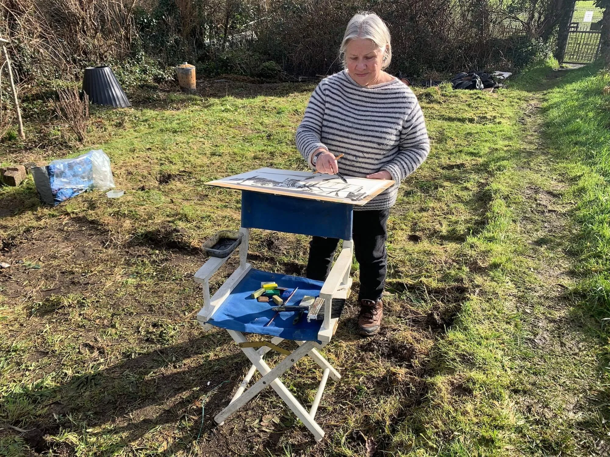 Me sketching in the allotment