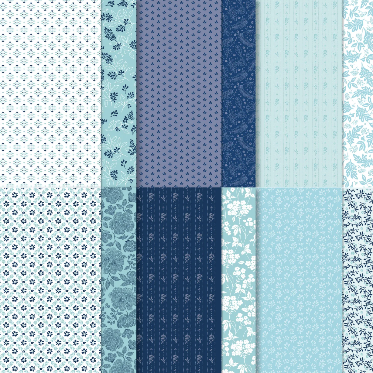 True Blue Florals Designer Paper Sheets