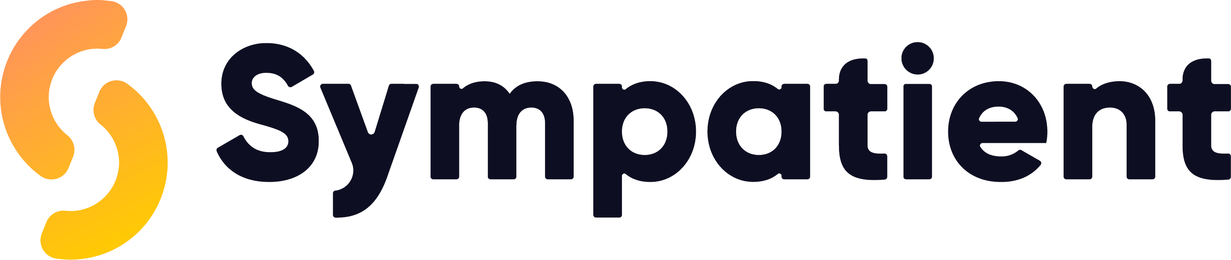 Das Bild zeigt das Logo von SymptoText mit einem orange und gelb gefärbten Symbol und dem Text 'Symptotext' in schwarz.