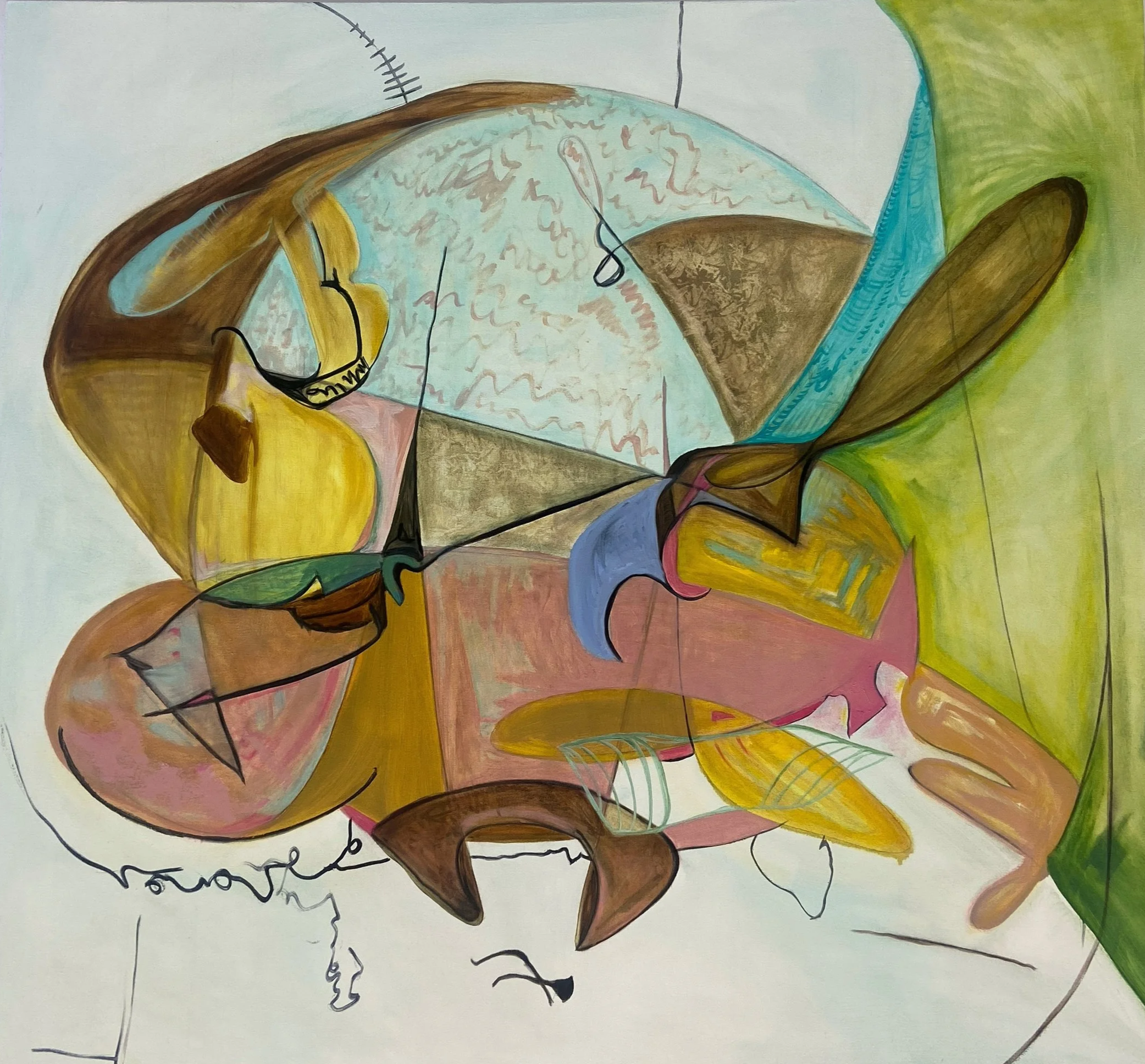 Inseparable, oil, charcoal on cotton canvas, 48 x 50 inch, 2026  Available