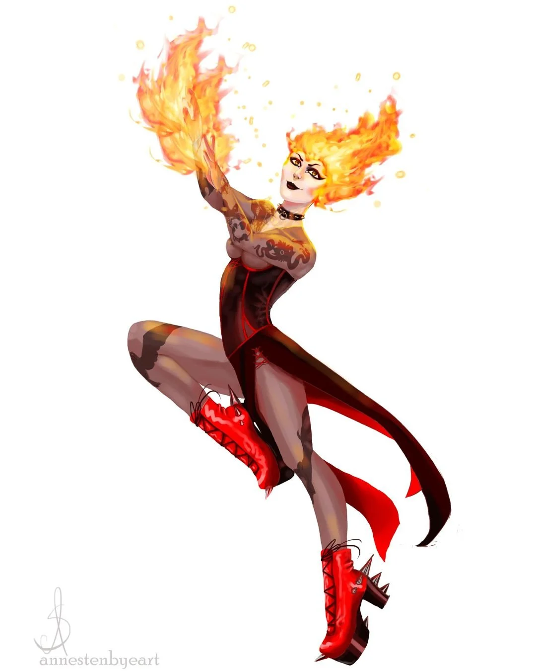 I drew some of my friends as the four elements! This is Maria as Fire!

 #characterdesign #krita #fourelements #kritaartist #elementalmagic #characterart #4elements #kritaart #digitalart #magic #fire #fireelement #firemagic #firecharacter