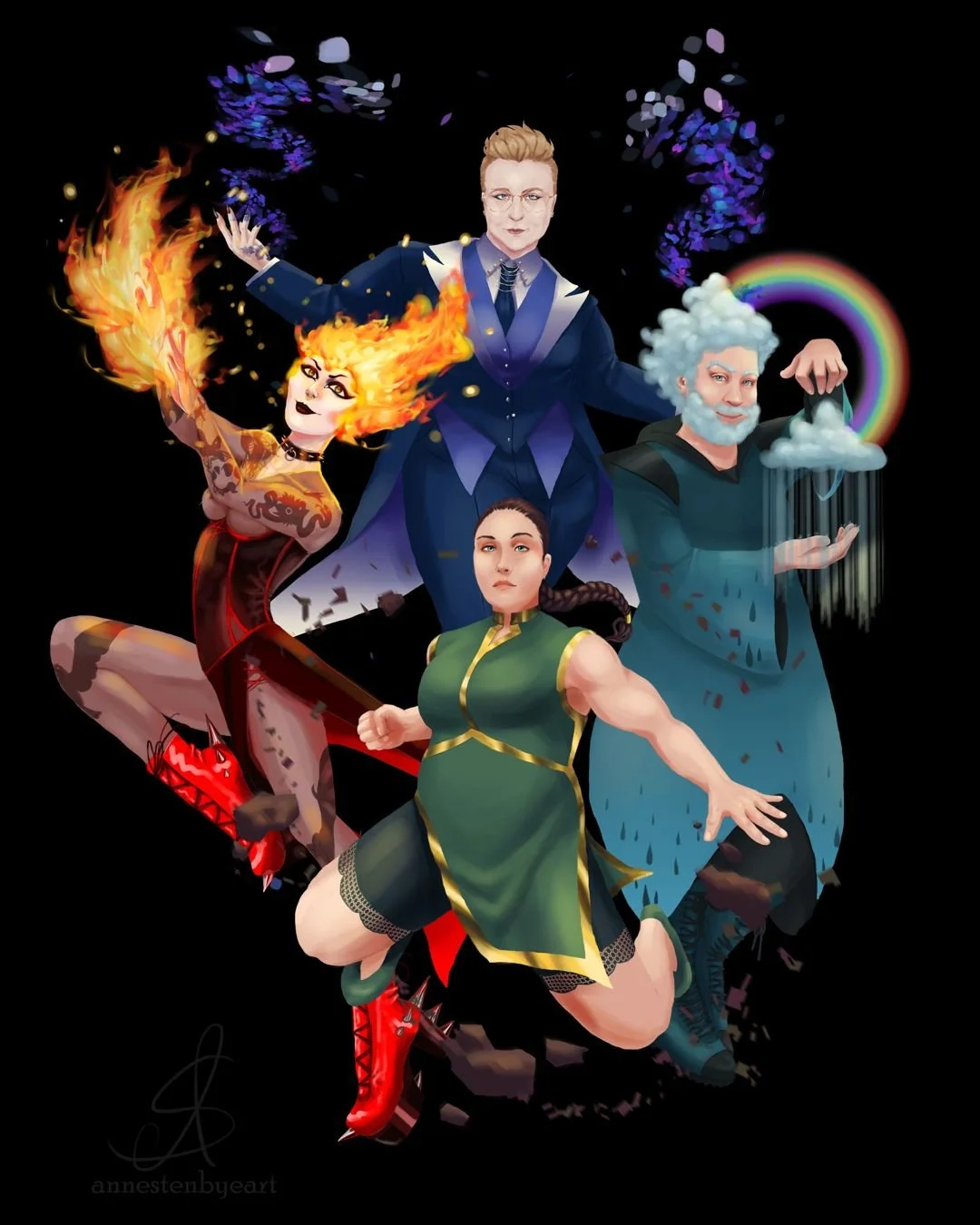 I drew some of my friends as the four elements! Here is the fully finished poster 🥳
What is your element? 🤩

 #fourelements #kritaartist #kritaart #magic #krita #characterart #4elements #characterdesign #elementalmagic #digitalart #fire #fireelemen