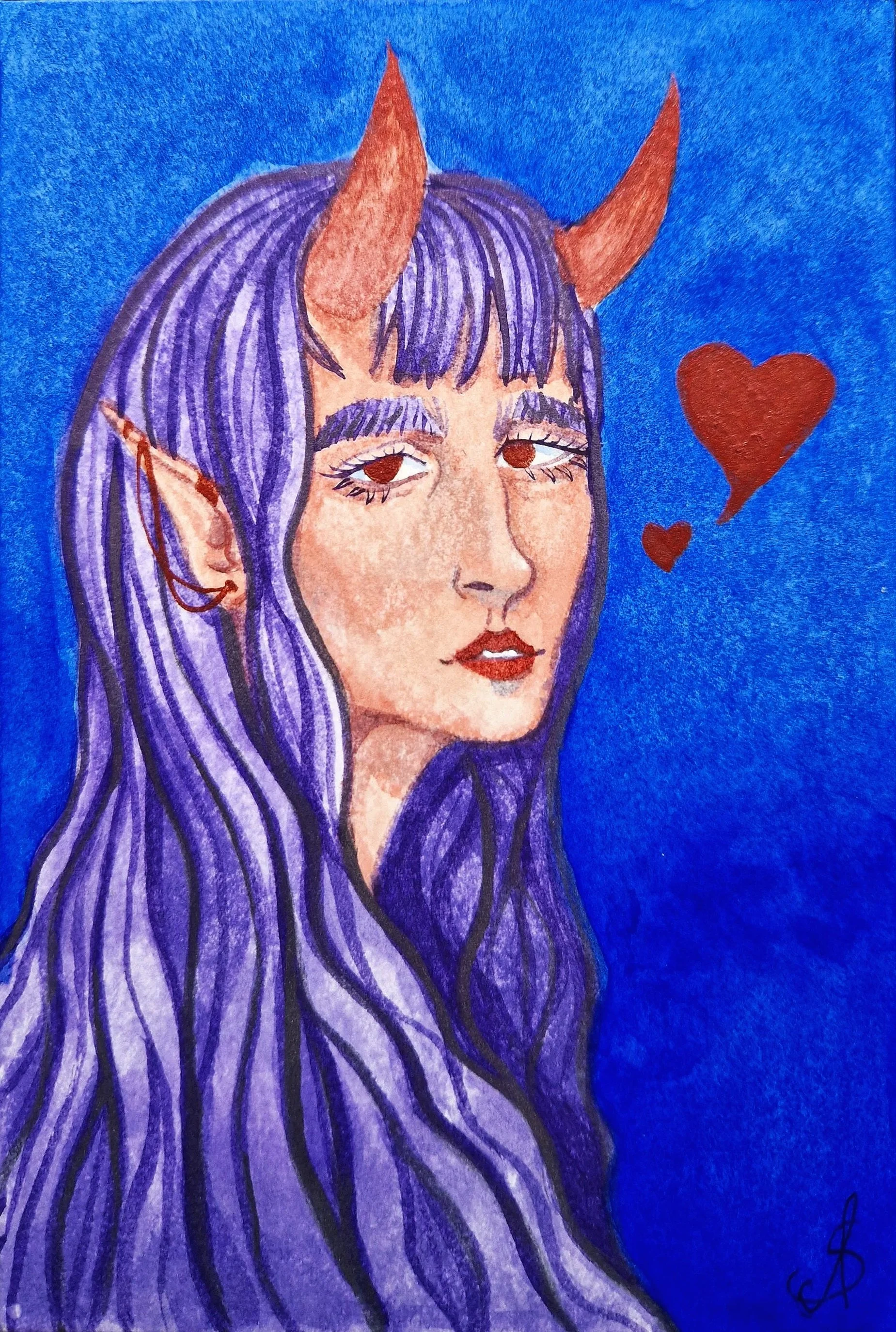 Demon Love
 - Watercolour and metallic watercolour on watercolour canvas.