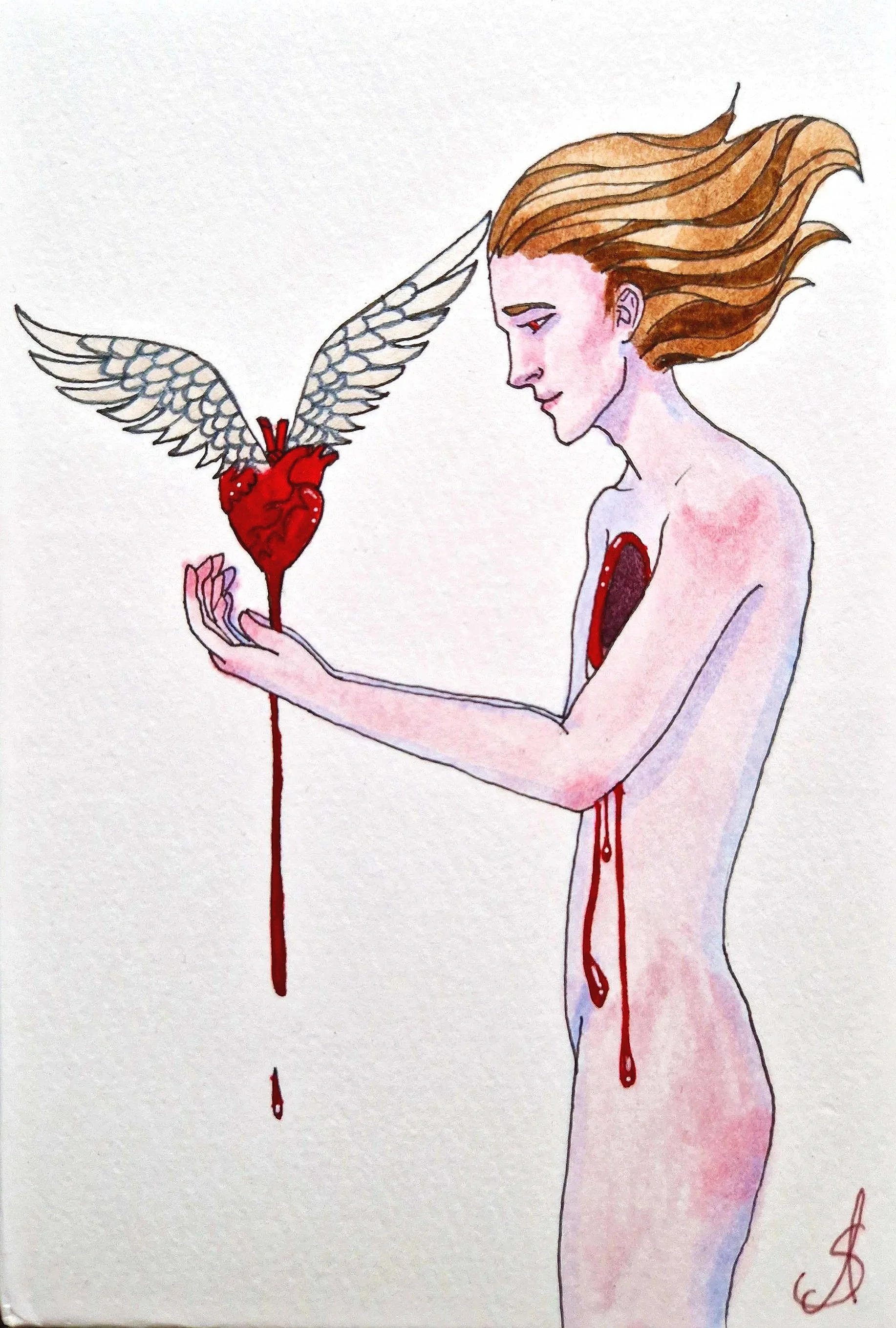 The Heart Flies
 - Watercolour and metallic watercolour on watercolour canvas.